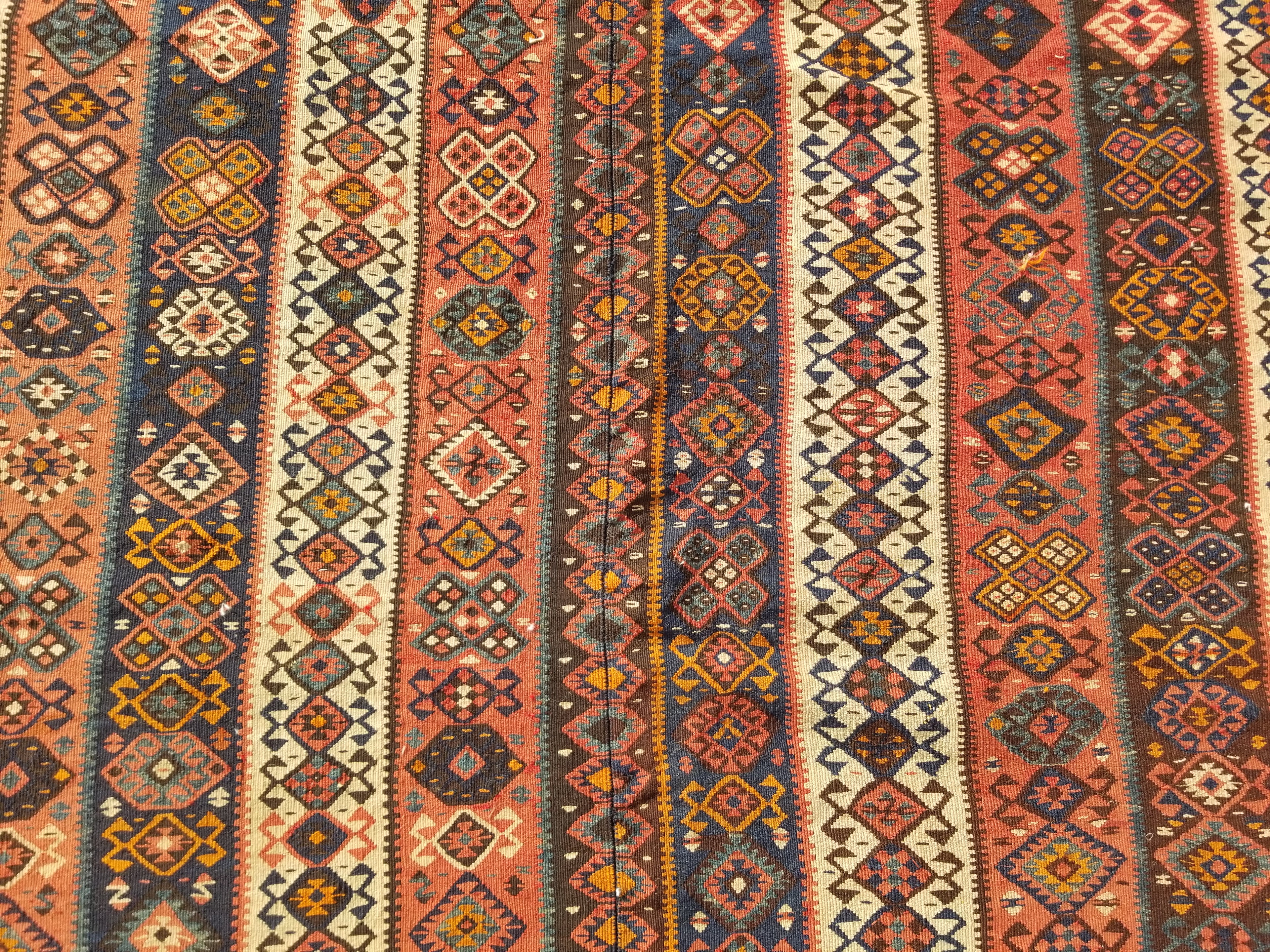 Antique Traditional Handmade Turkish Anatolian Wool Multicolor Kilim 223x166cm