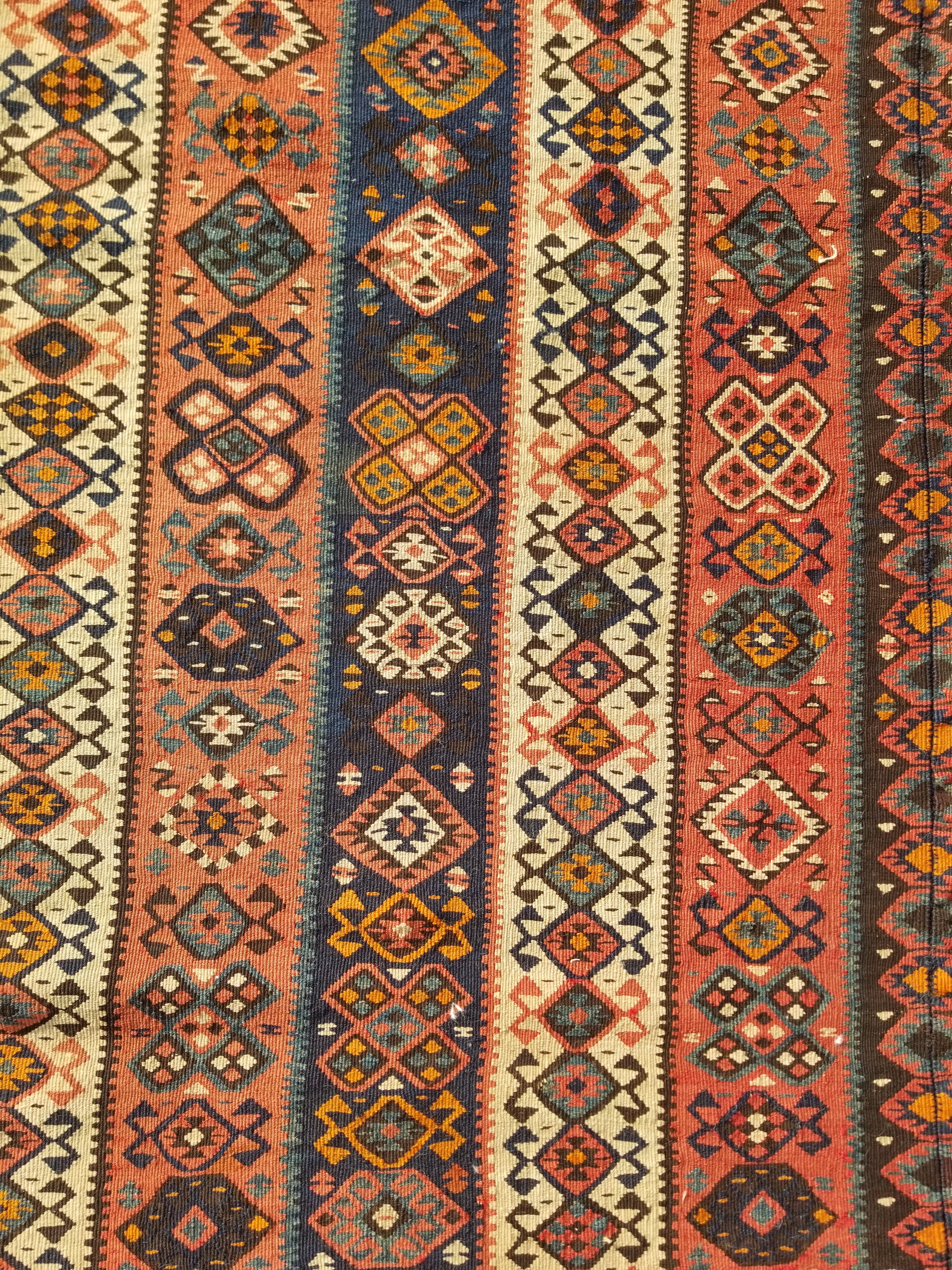 Antique Traditional Handmade Turkish Anatolian Wool Multicolor Kilim 223x166cm