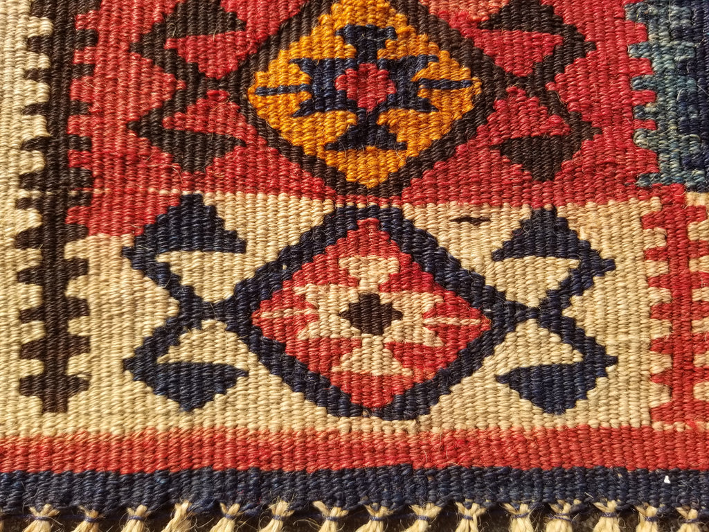 Antique Traditional Handmade Turkish Anatolian Wool Multicolor Kilim 223x166cm