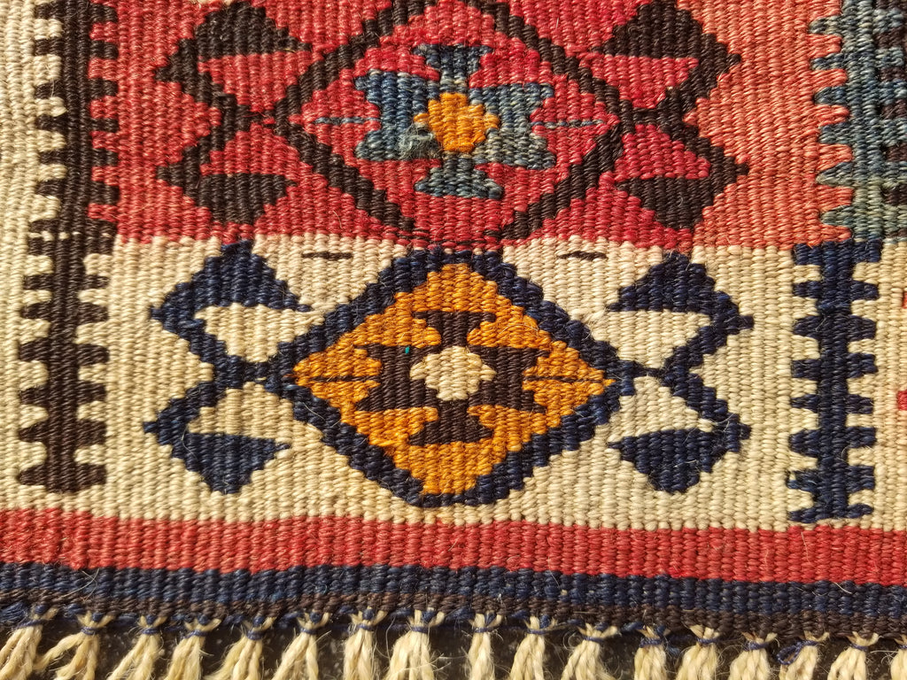 Antique Traditional Handmade Turkish Anatolian Wool Multicolor Kilim 223x166cm