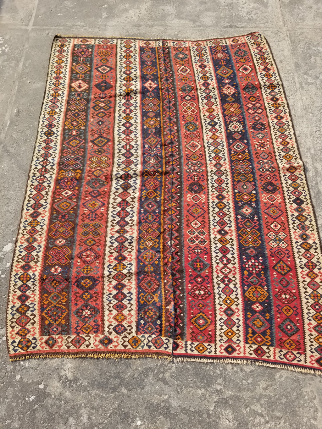 Antique Traditional Handmade Turkish Anatolian Wool Multicolor Kilim 223x166cm