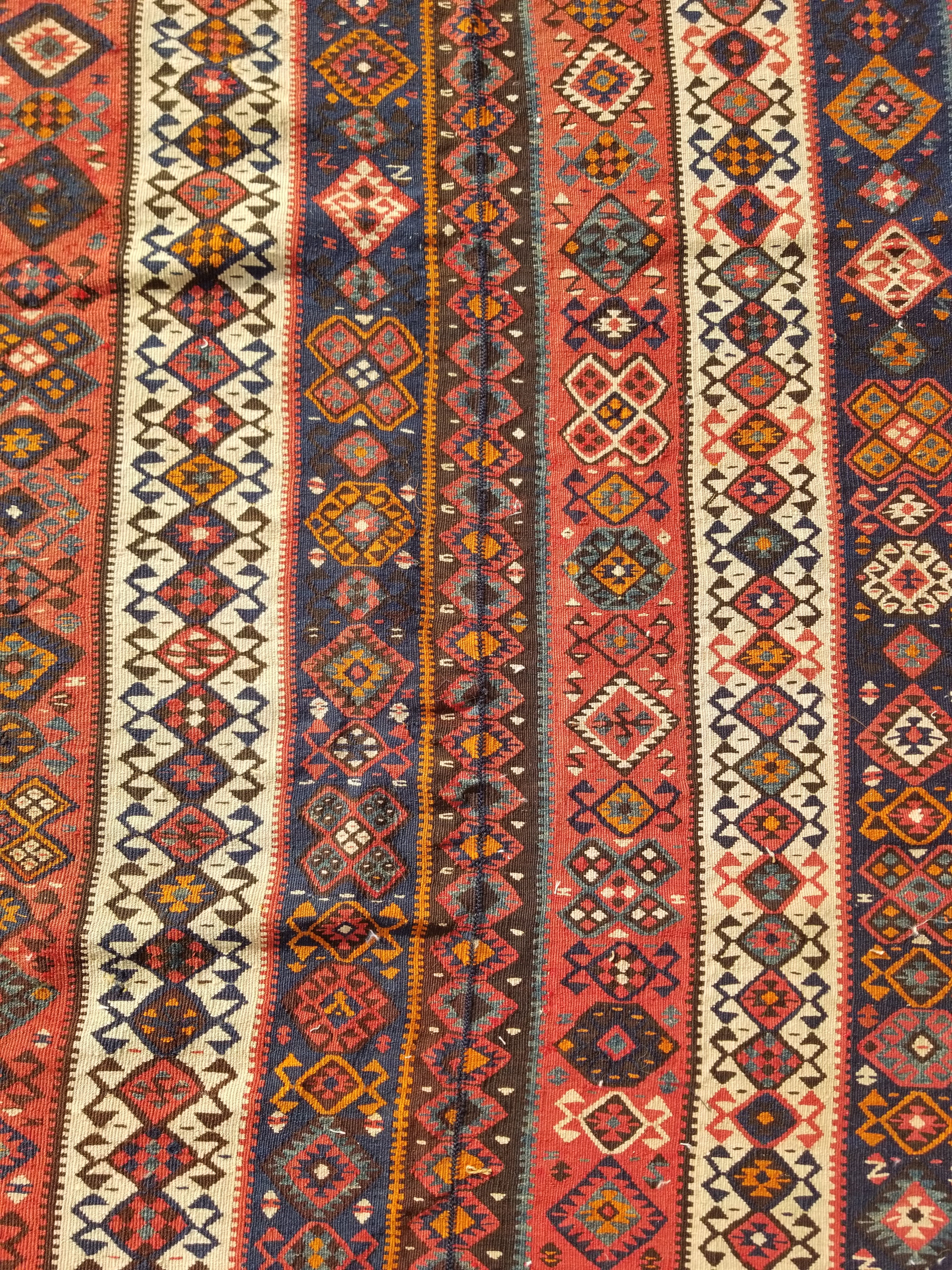 Antique Traditional Handmade Turkish Anatolian Wool Multicolor Kilim 223x166cm
