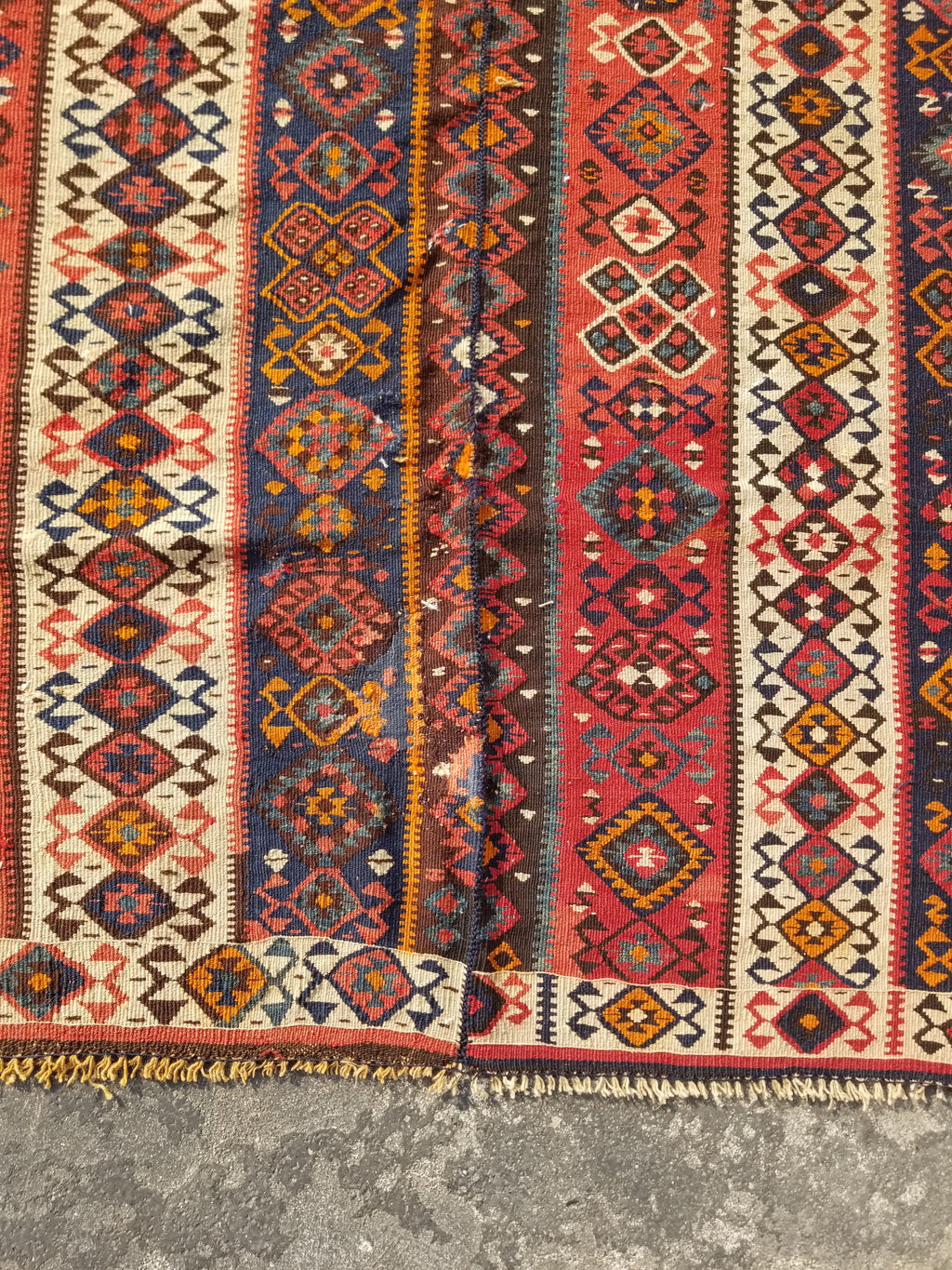 Antique Traditional Handmade Turkish Anatolian Wool Multicolor Kilim 223x166cm
