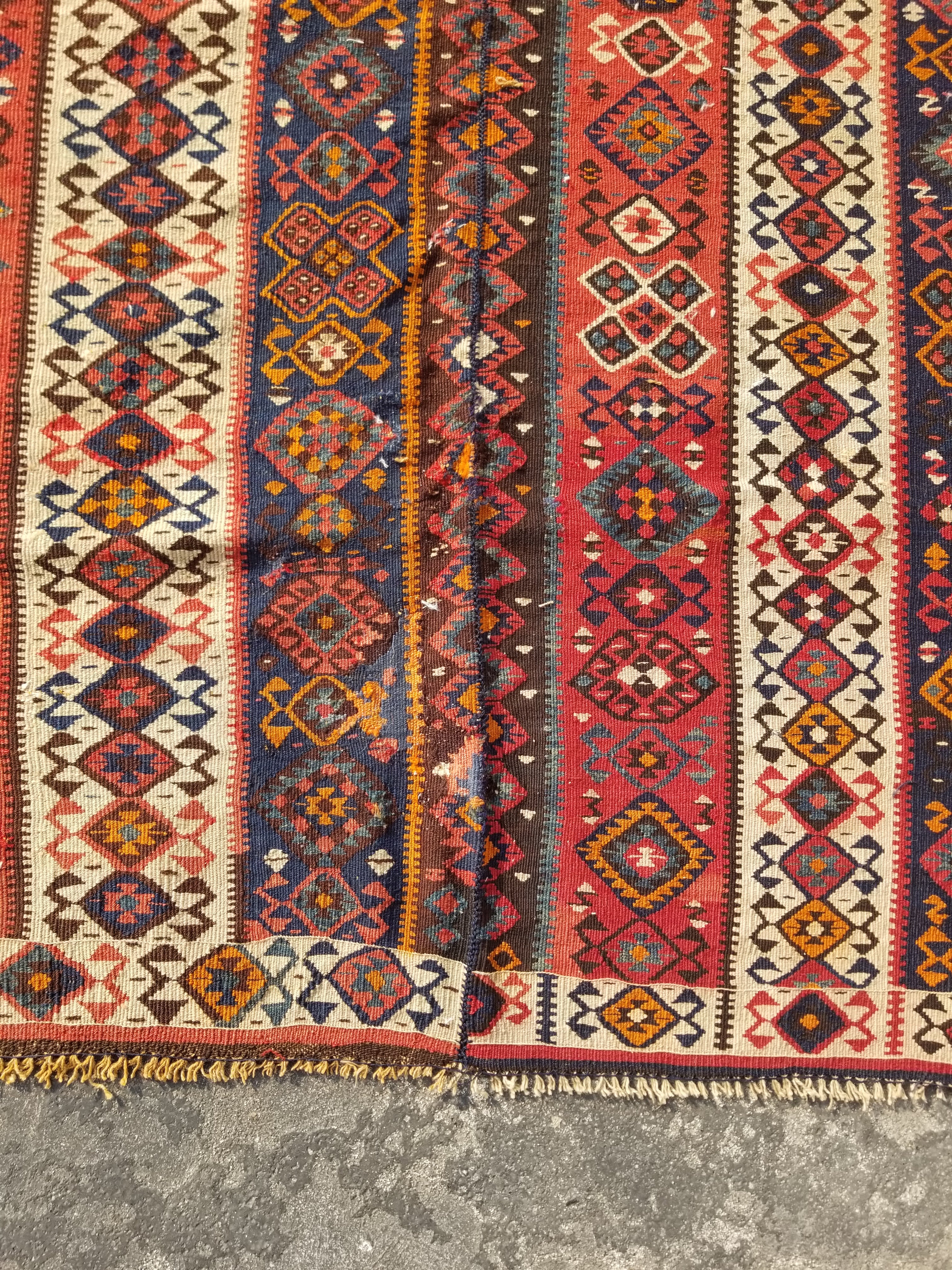 Antique Traditional Handmade Turkish Anatolian Wool Multicolor Kilim 223x166cm