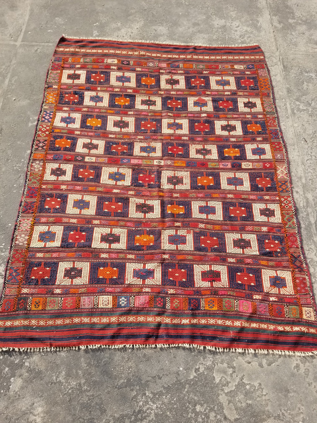 Antique Traditional Handmade Wool Moroccan Style Multicolor Kilim 220x160cm