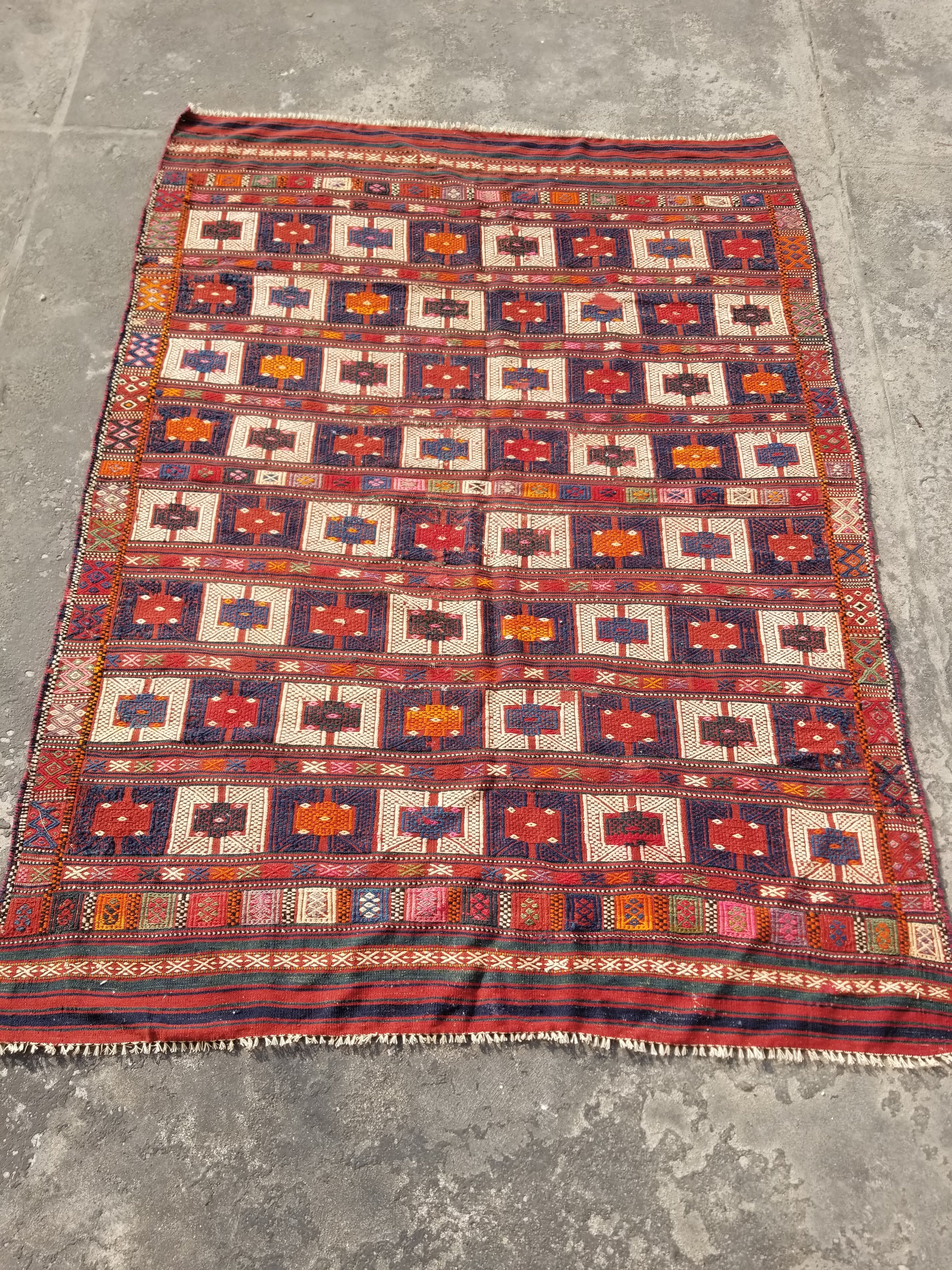 Antique Traditional Handmade Wool Moroccan Style Multicolor Kilim 220x160cm