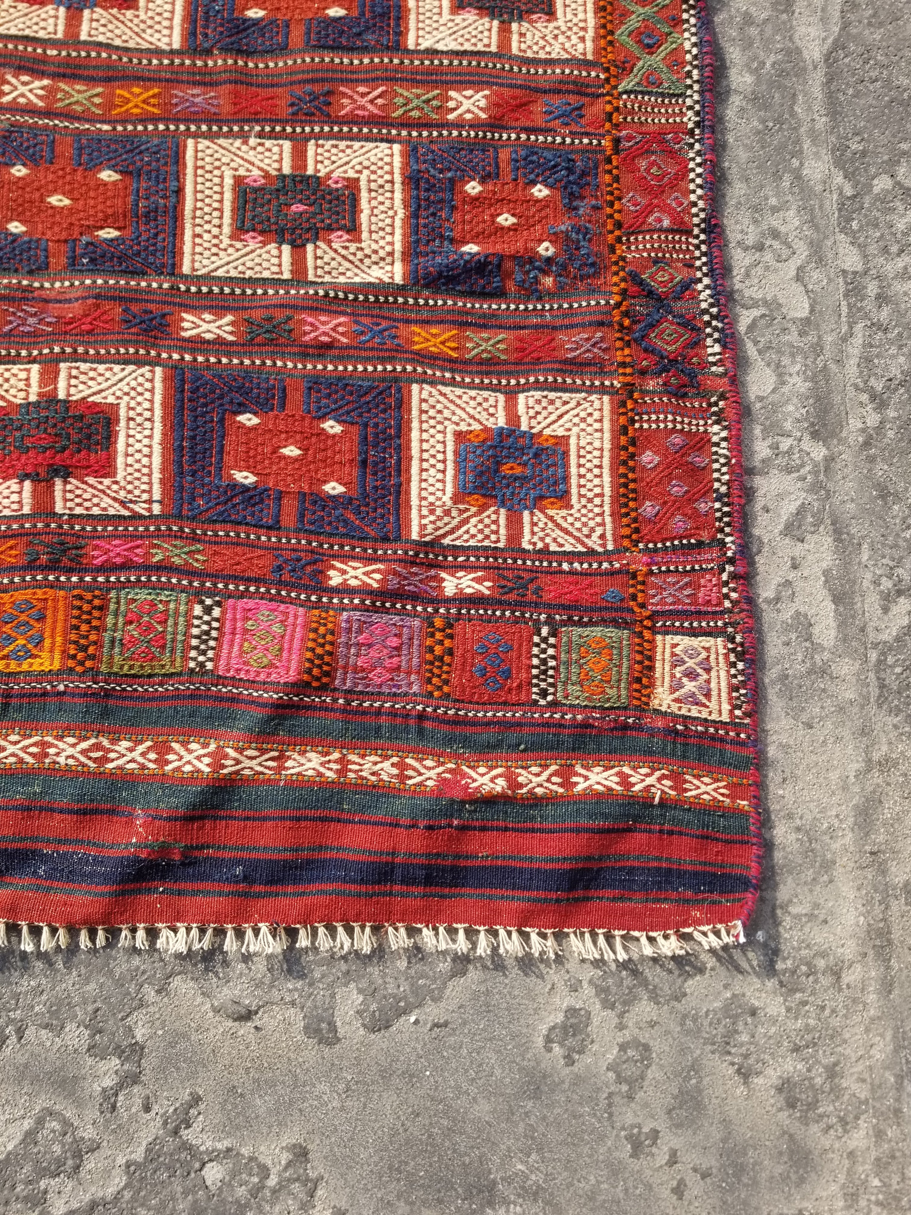 Antique Traditional Handmade Wool Moroccan Style Multicolor Kilim 220x160cm