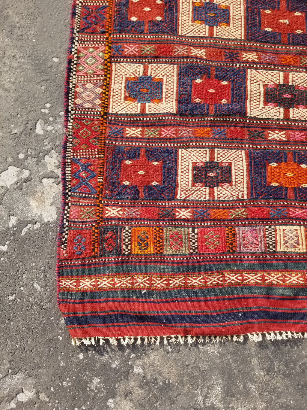 Antique Traditional Handmade Wool Moroccan Style Multicolor Kilim 220x160cm