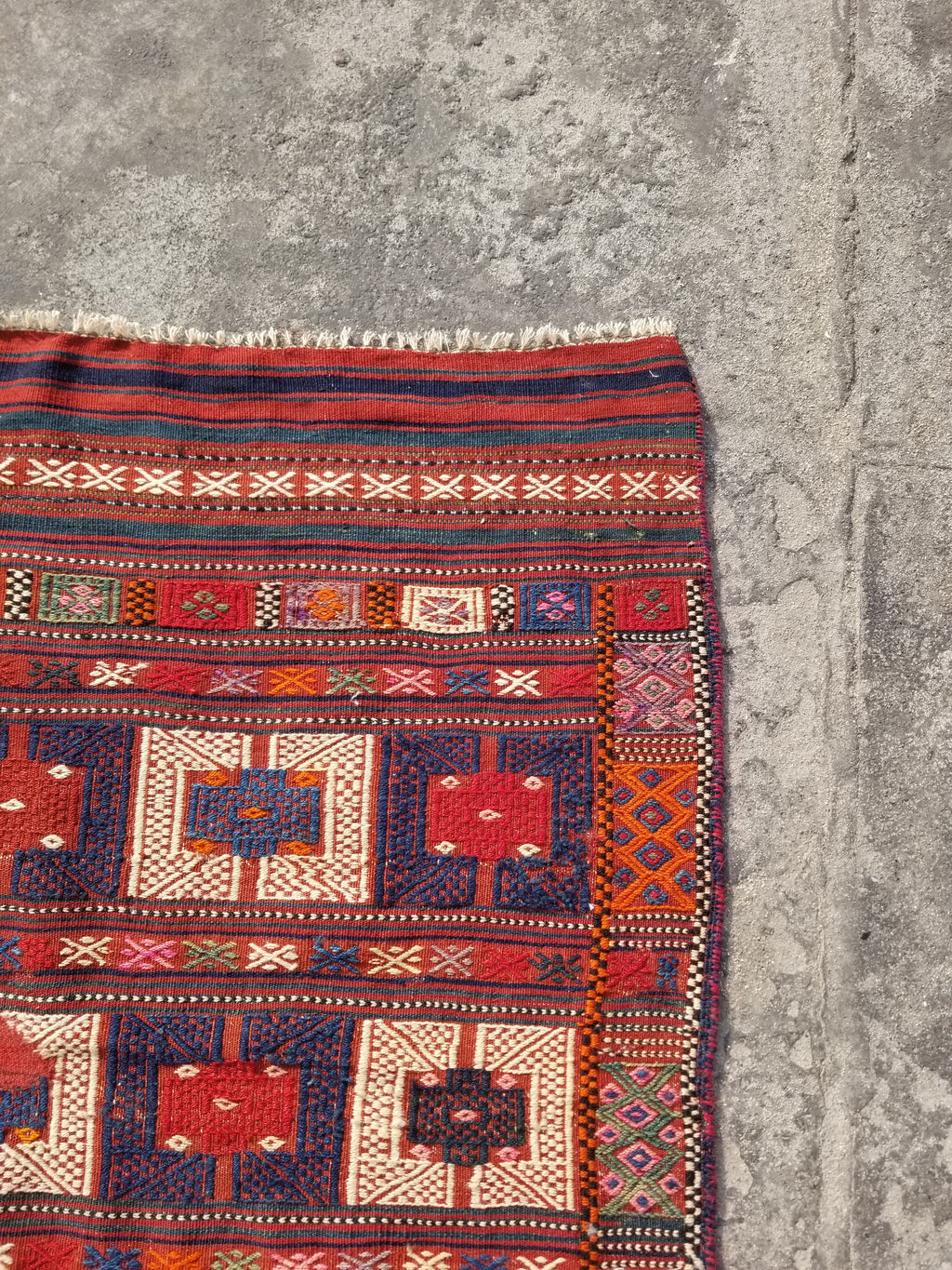 Antique Traditional Handmade Wool Moroccan Style Multicolor Kilim 220x160cm