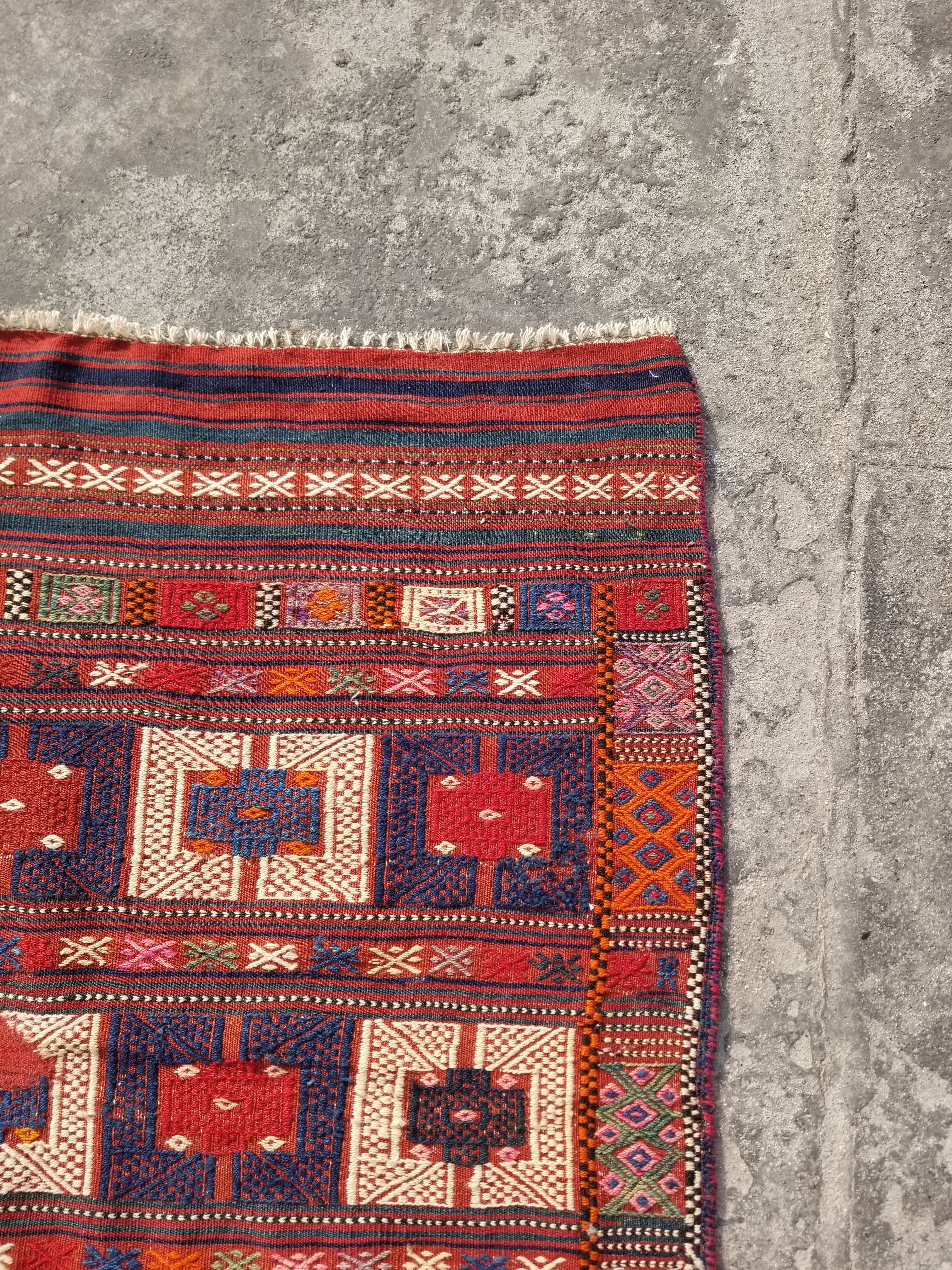 Antique Traditional Handmade Wool Moroccan Style Multicolor Kilim 220x160cm