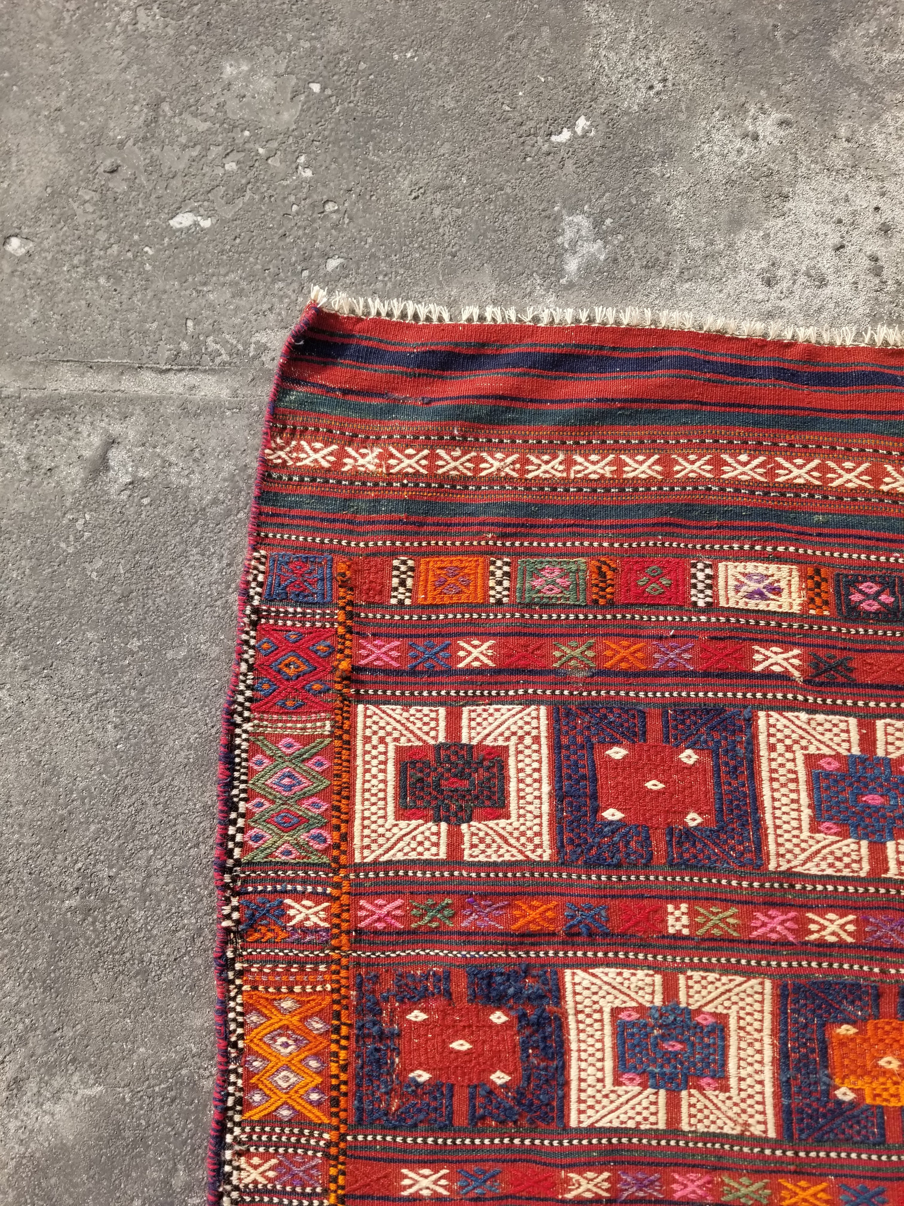 Antique Traditional Handmade Wool Moroccan Style Multicolor Kilim 220x160cm