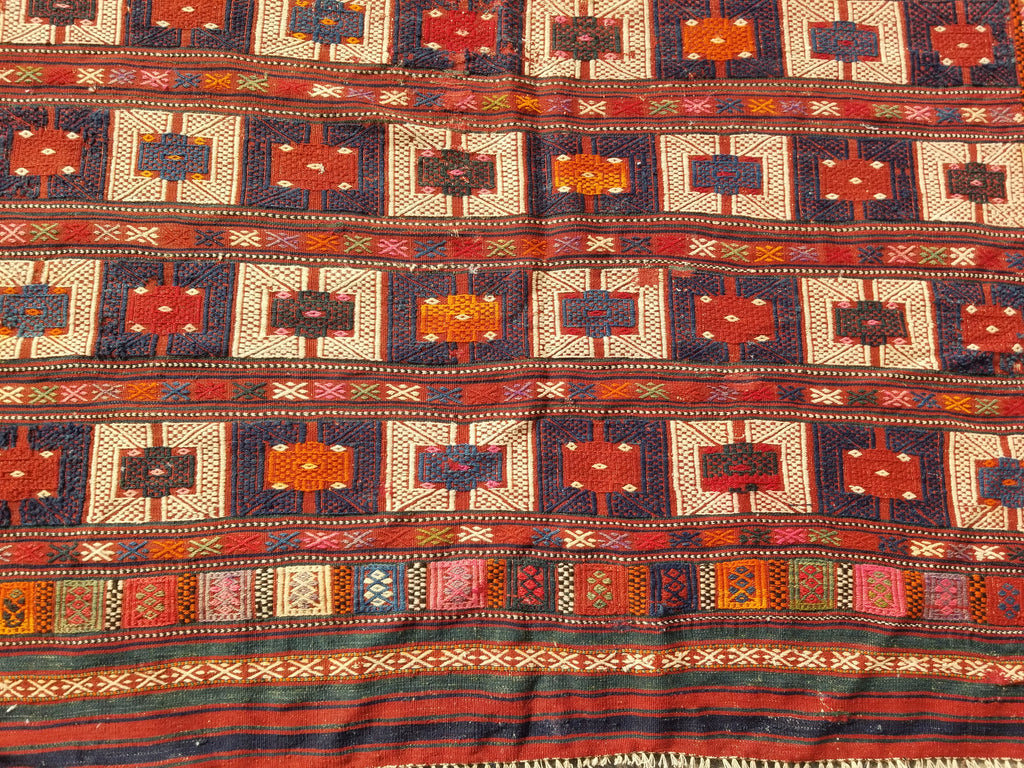 Antique Traditional Handmade Wool Moroccan Style Multicolor Kilim 220x160cm