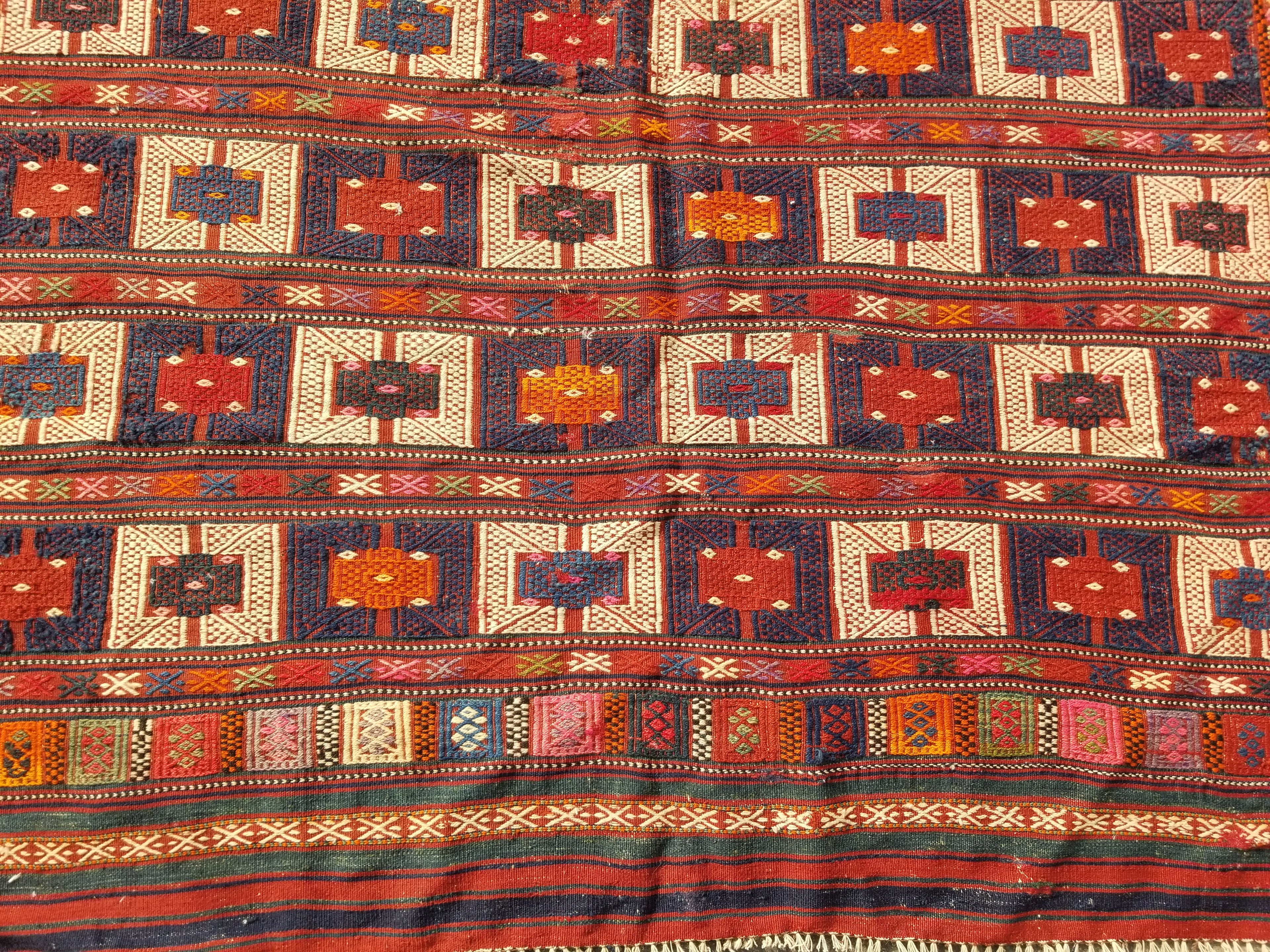 Antique Traditional Handmade Wool Moroccan Style Multicolor Kilim 220x160cm