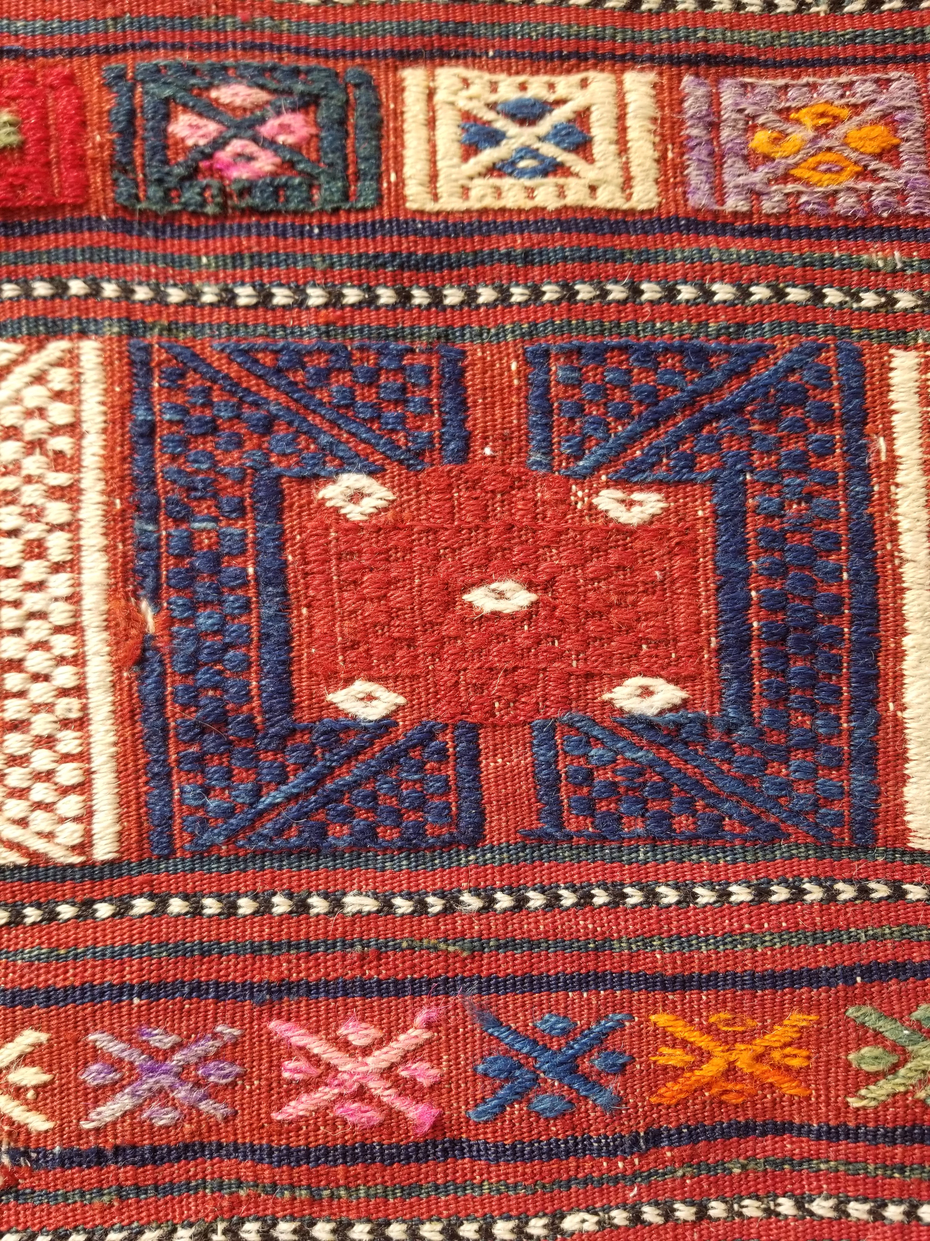 Antique Traditional Handmade Wool Moroccan Style Multicolor Kilim 220x160cm