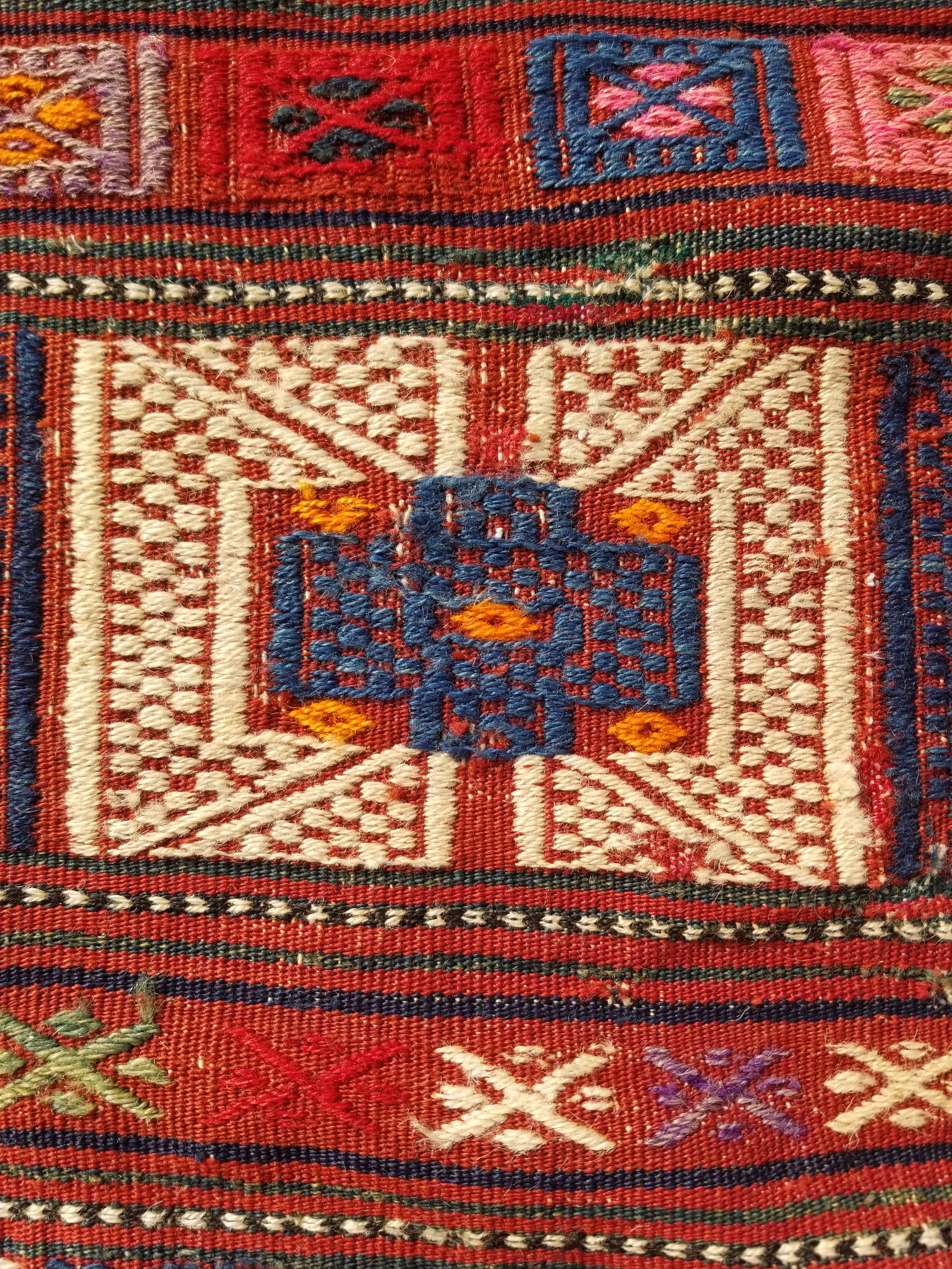 Antique Traditional Handmade Wool Moroccan Style Multicolor Kilim 220x160cm