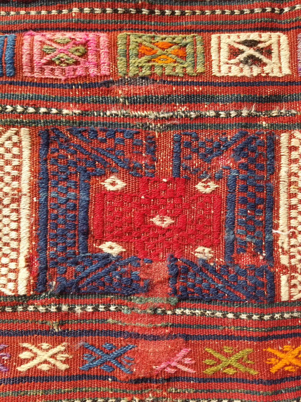 Antique Traditional Handmade Wool Moroccan Style Multicolor Kilim 220x160cm