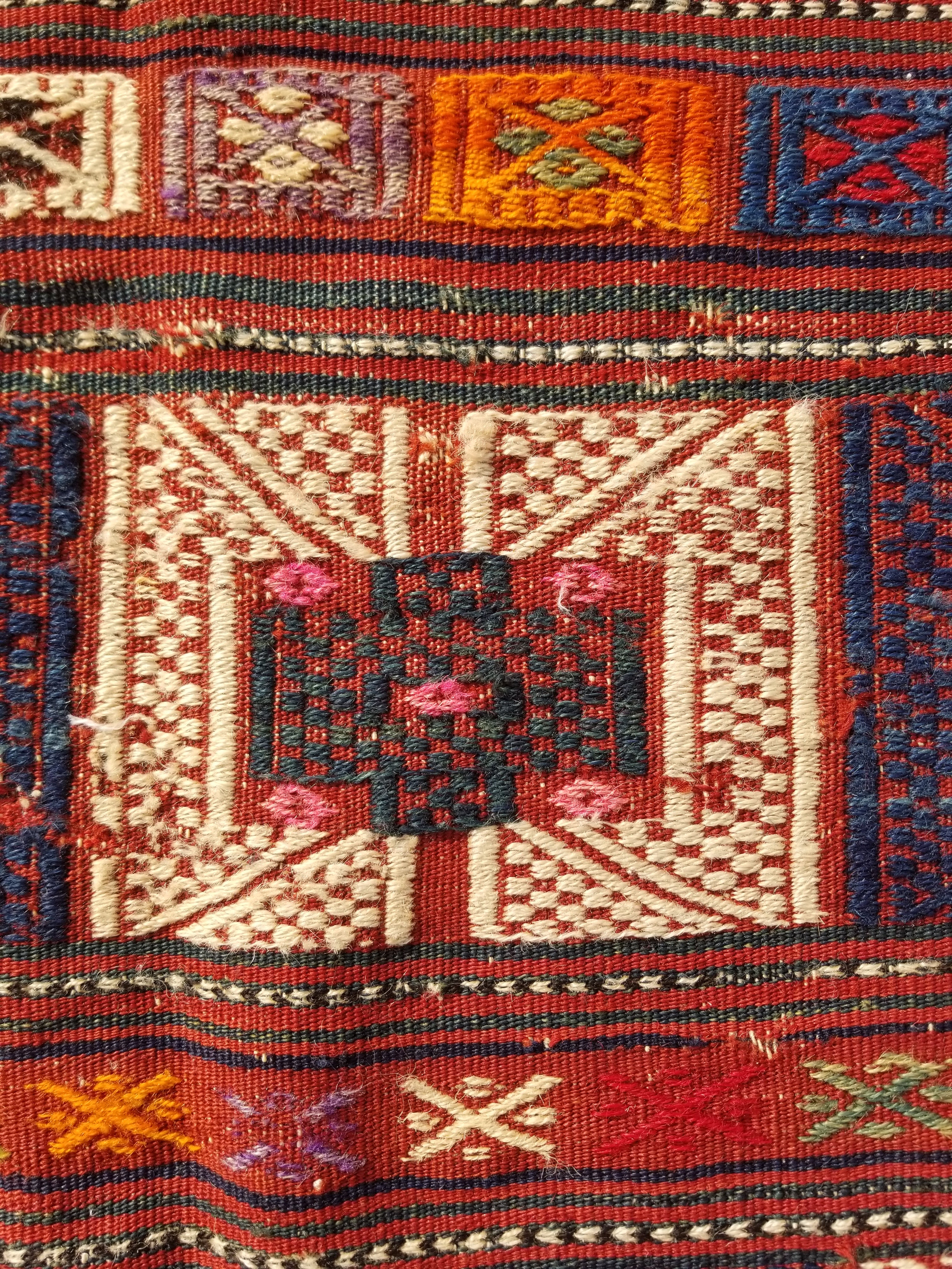 Antique Traditional Handmade Wool Moroccan Style Multicolor Kilim 220x160cm