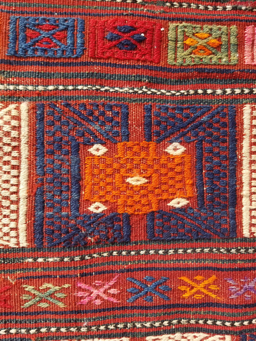 Antique Traditional Handmade Wool Moroccan Style Multicolor Kilim 220x160cm