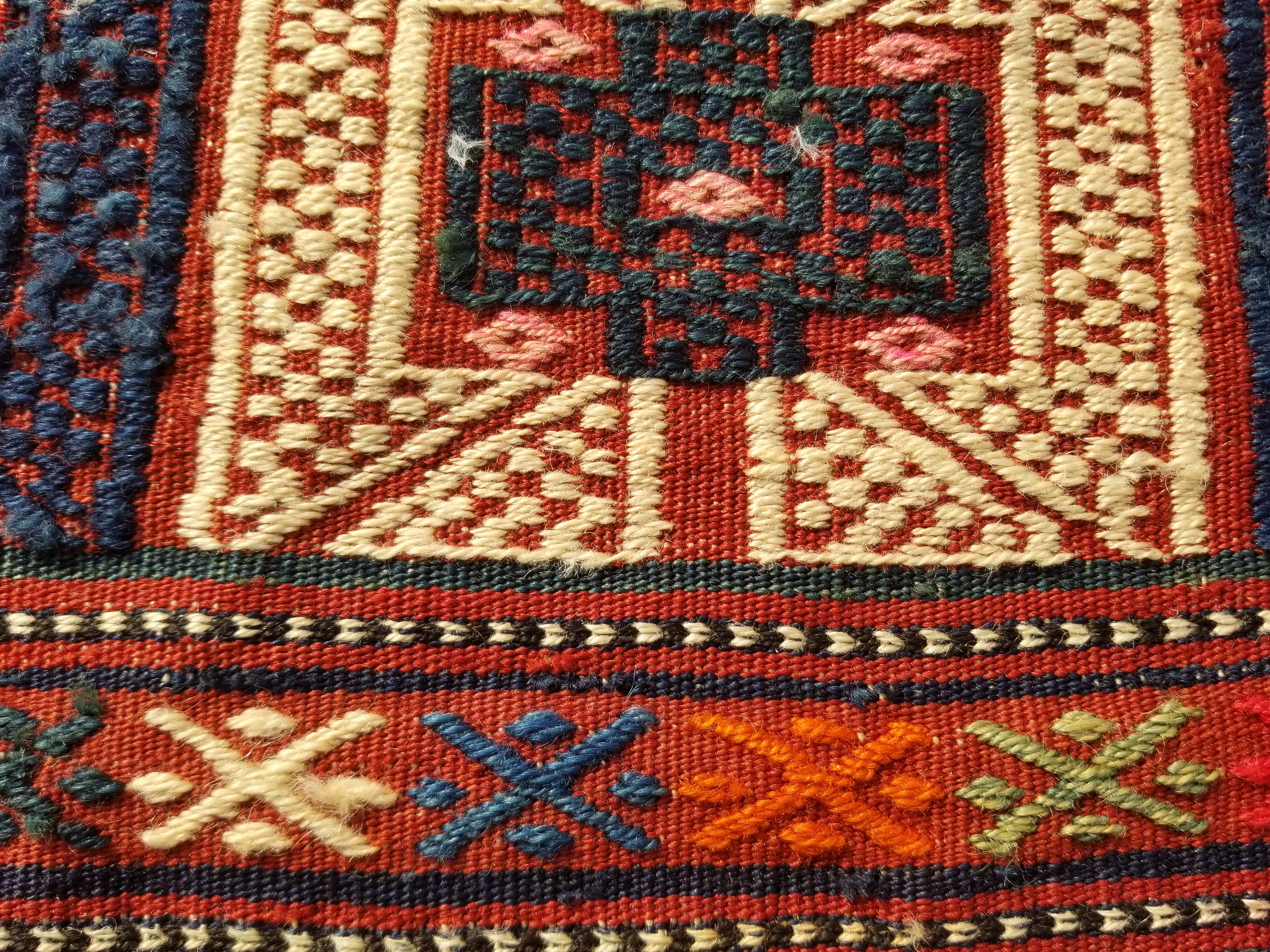Antique Traditional Handmade Wool Moroccan Style Multicolor Kilim 220x160cm