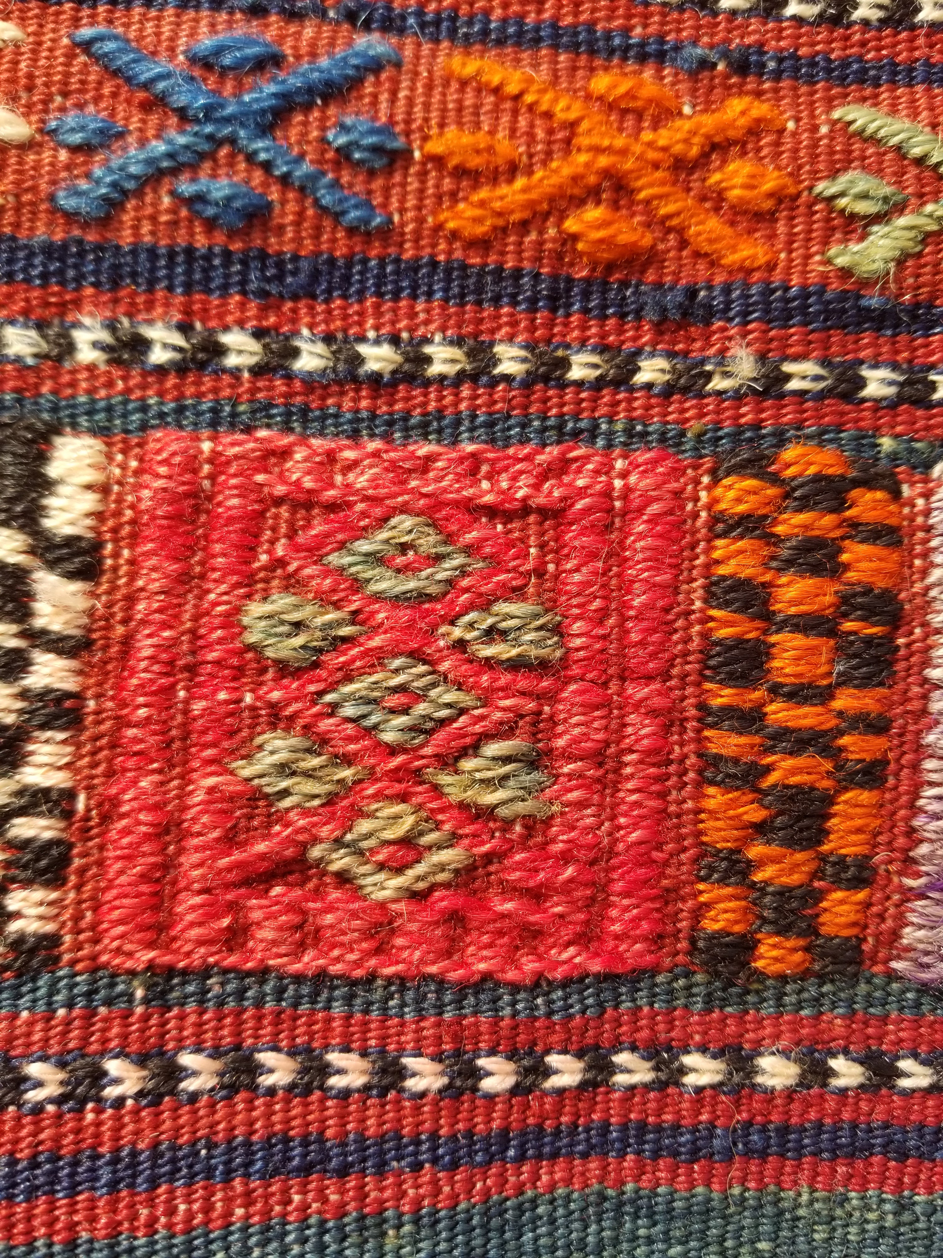 Antique Traditional Handmade Wool Moroccan Style Multicolor Kilim 220x160cm
