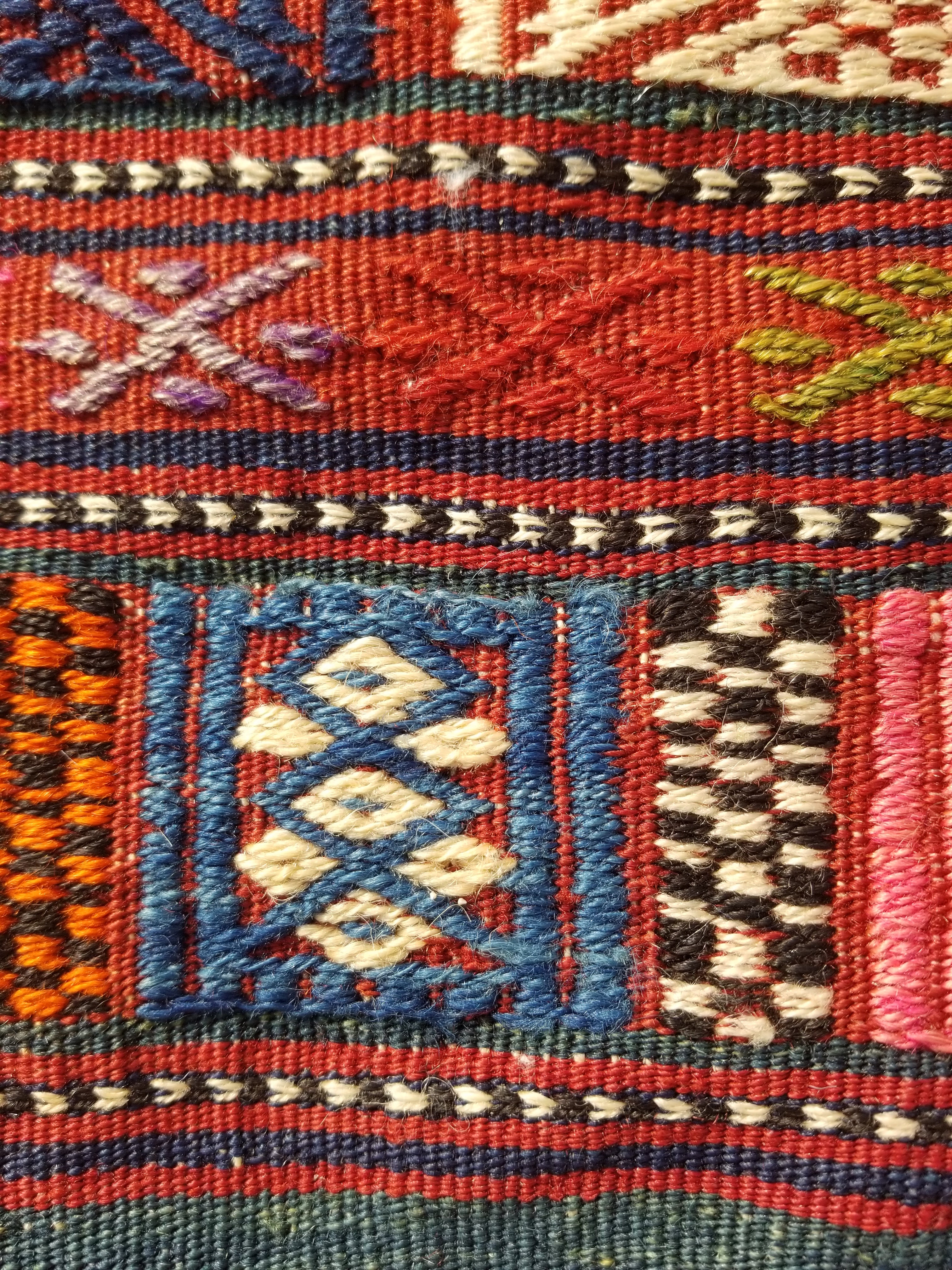 Antique Traditional Handmade Wool Moroccan Style Multicolor Kilim 220x160cm