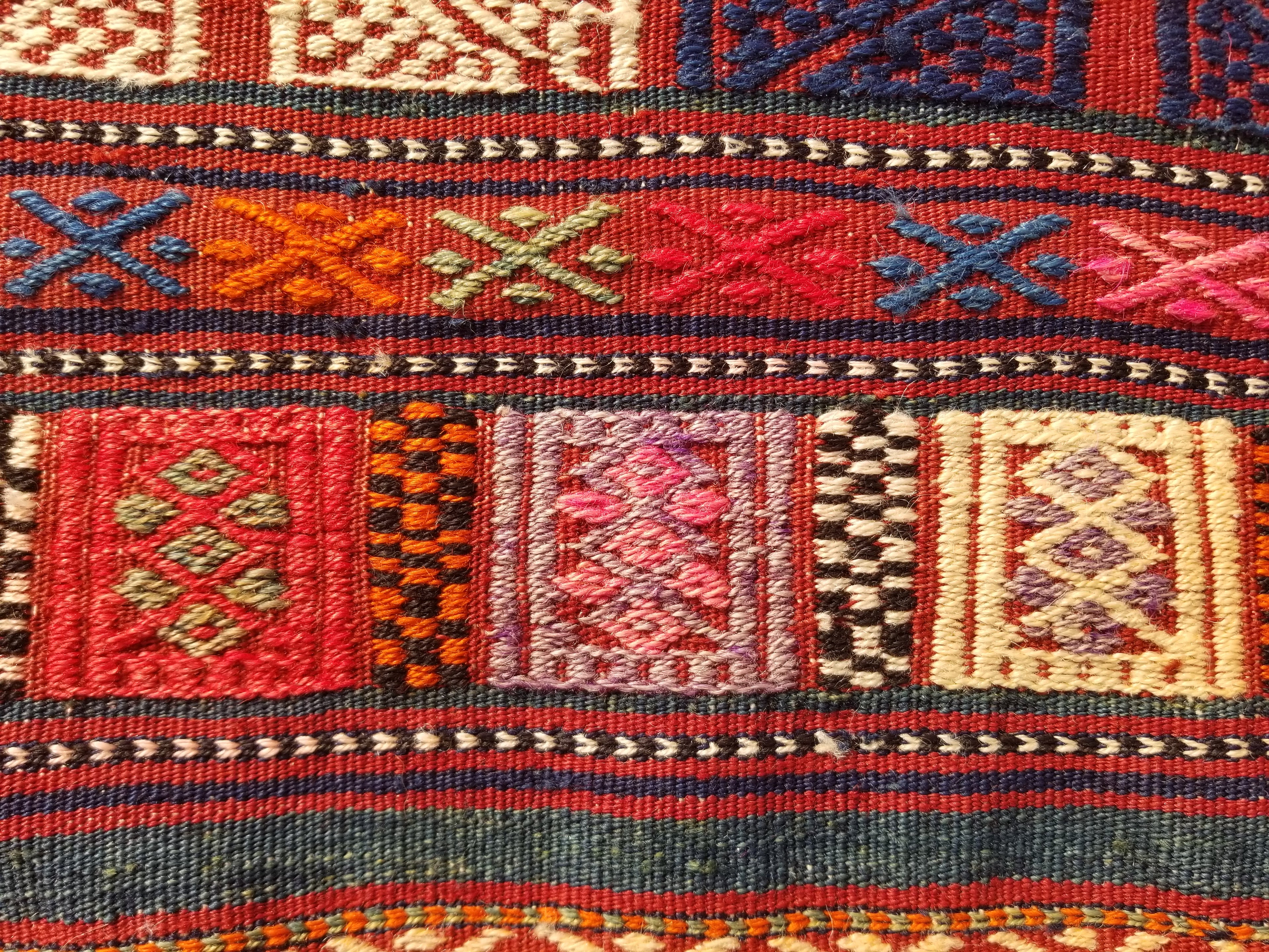 Antique Traditional Handmade Wool Moroccan Style Multicolor Kilim 220x160cm