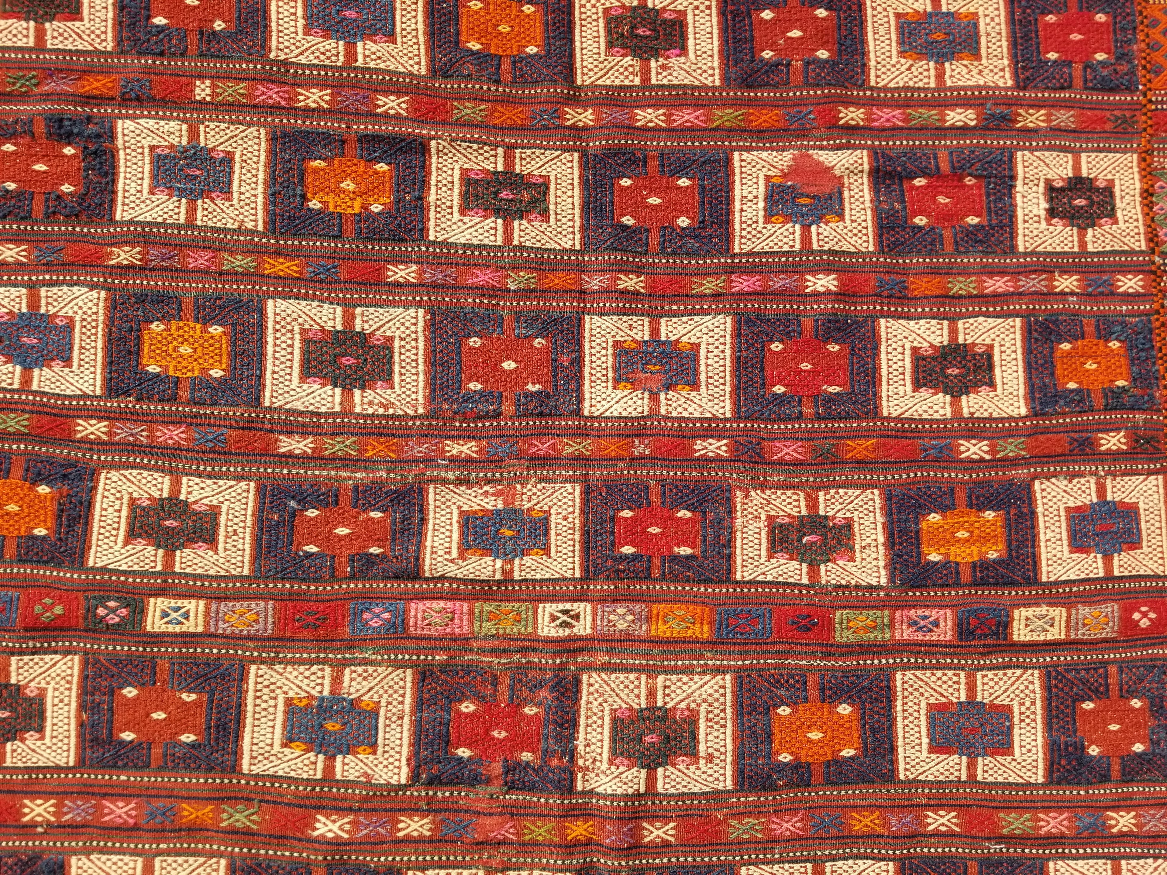 Antique Traditional Handmade Wool Moroccan Style Multicolor Kilim 220x160cm