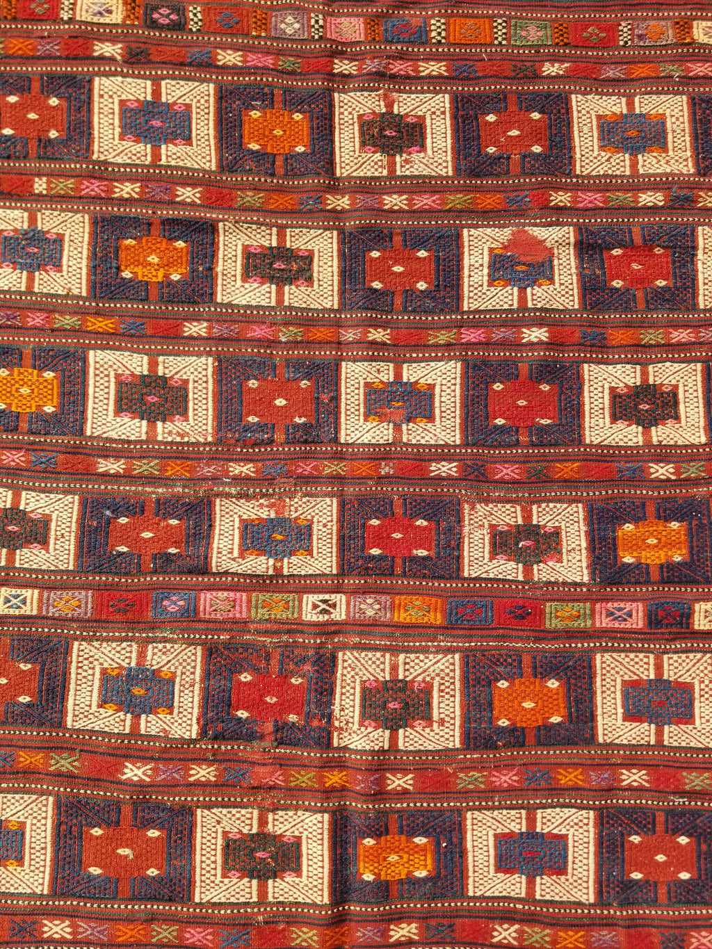 Antique Traditional Handmade Wool Moroccan Style Multicolor Kilim 220x160cm