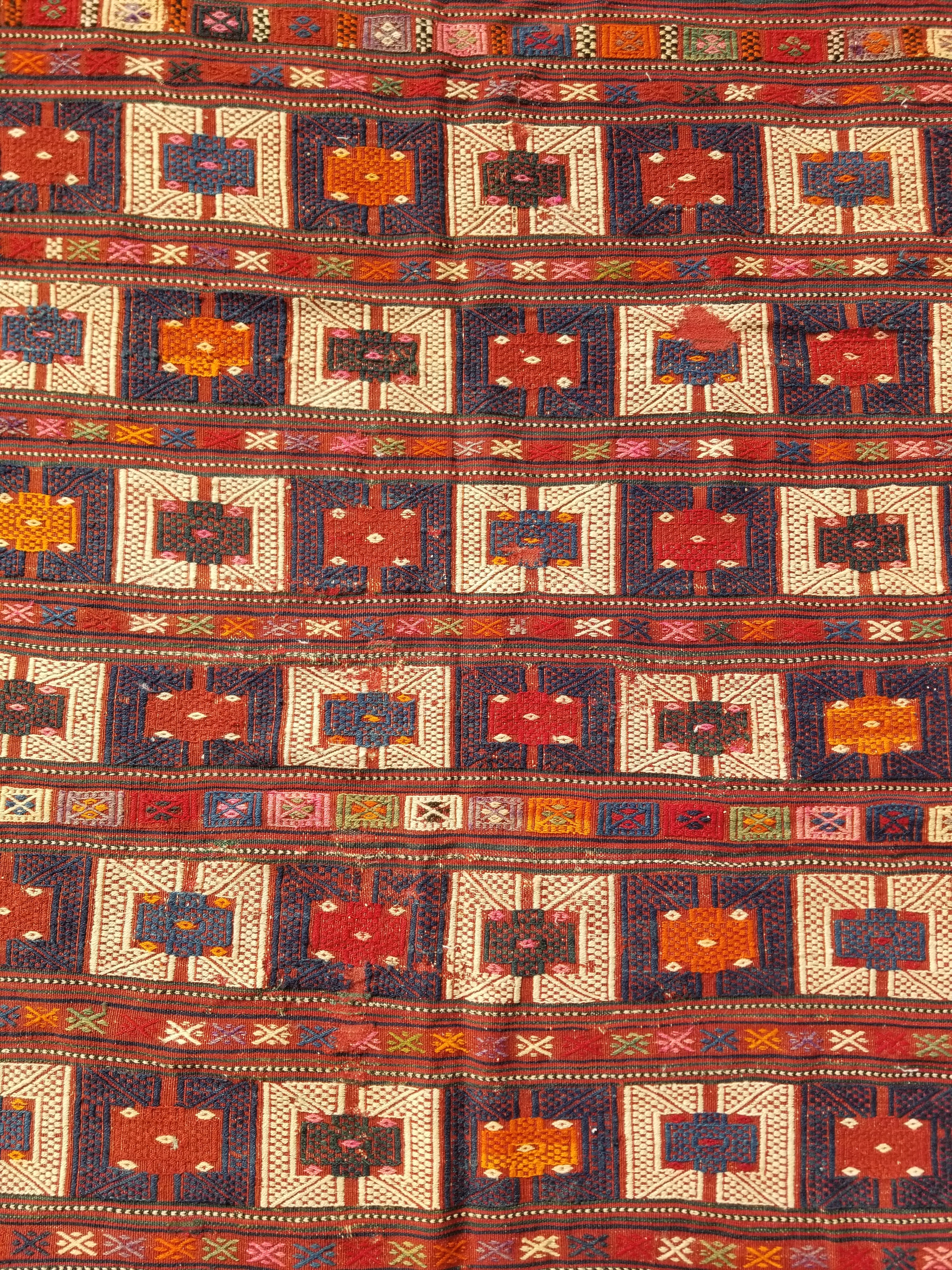 Antique Traditional Handmade Wool Moroccan Style Multicolor Kilim 220x160cm