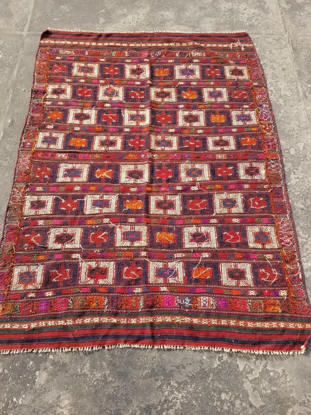 Antique Traditional Handmade Wool Moroccan Style Multicolor Kilim 220x160cm