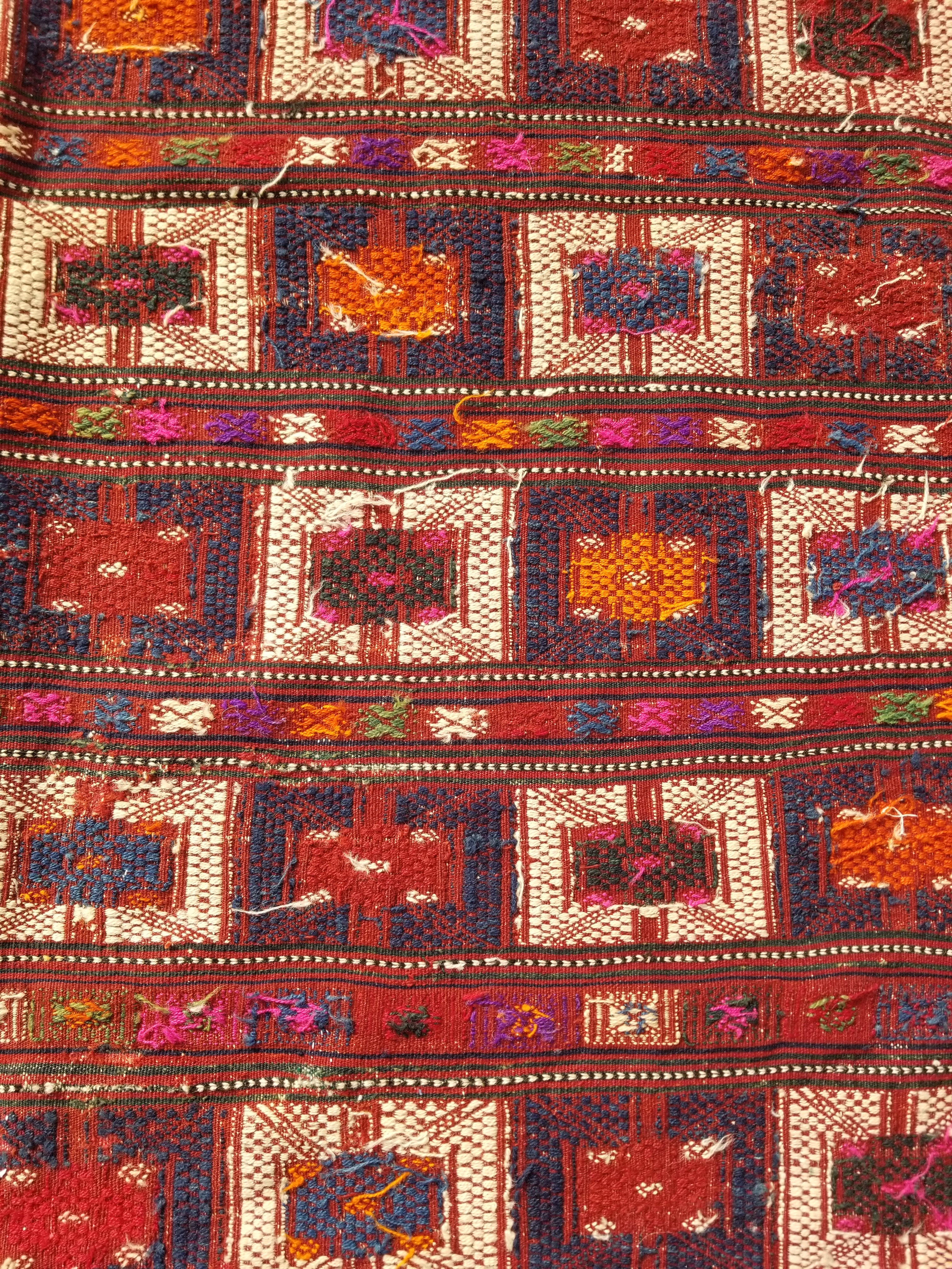 Antique Traditional Handmade Wool Moroccan Style Multicolor Kilim 220x160cm