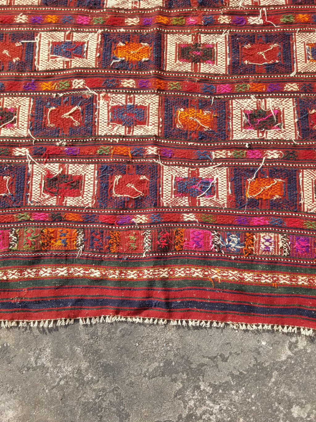 Antique Traditional Handmade Wool Moroccan Style Multicolor Kilim 220x160cm