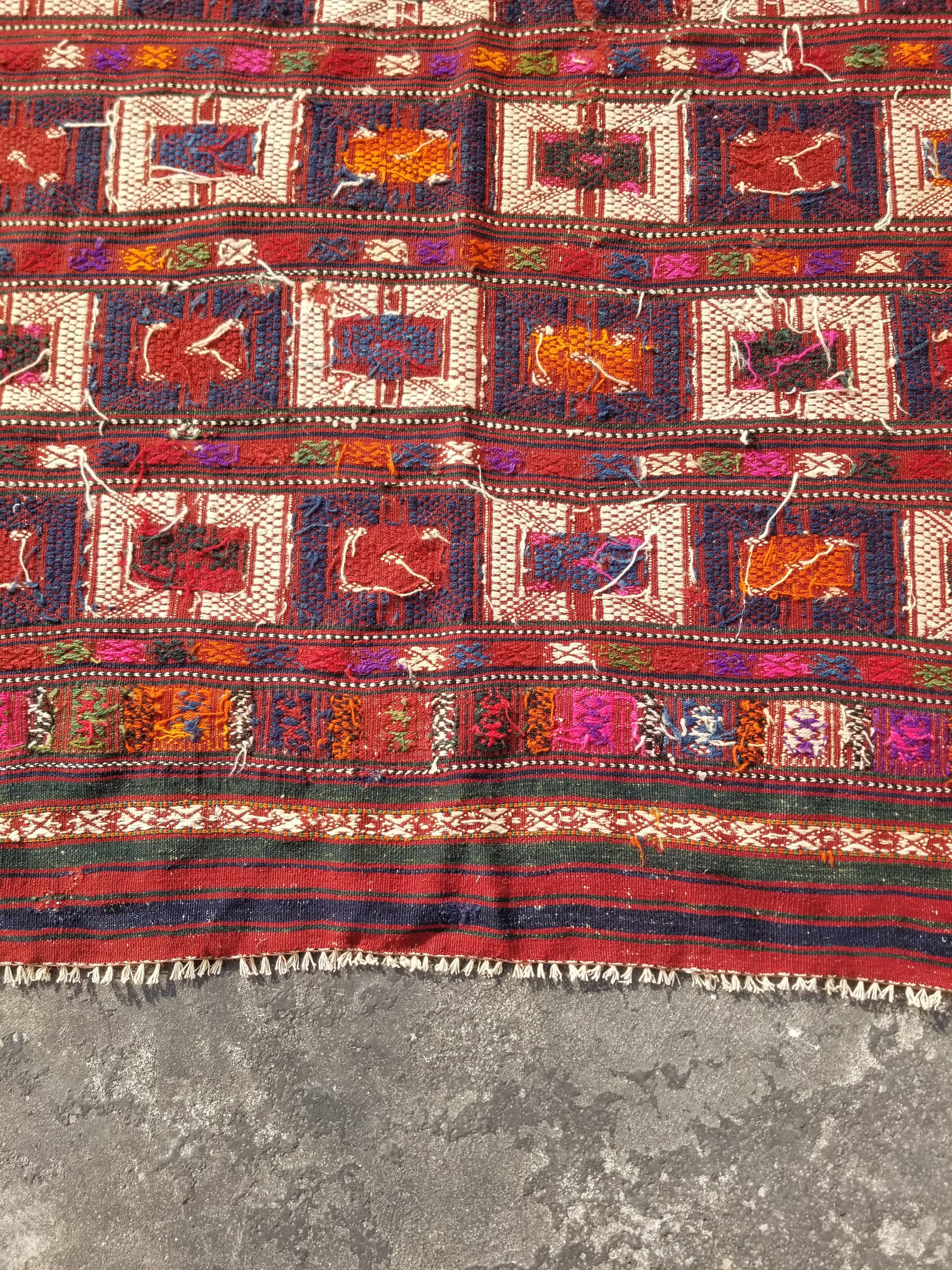 Antique Traditional Handmade Wool Moroccan Style Multicolor Kilim 220x160cm