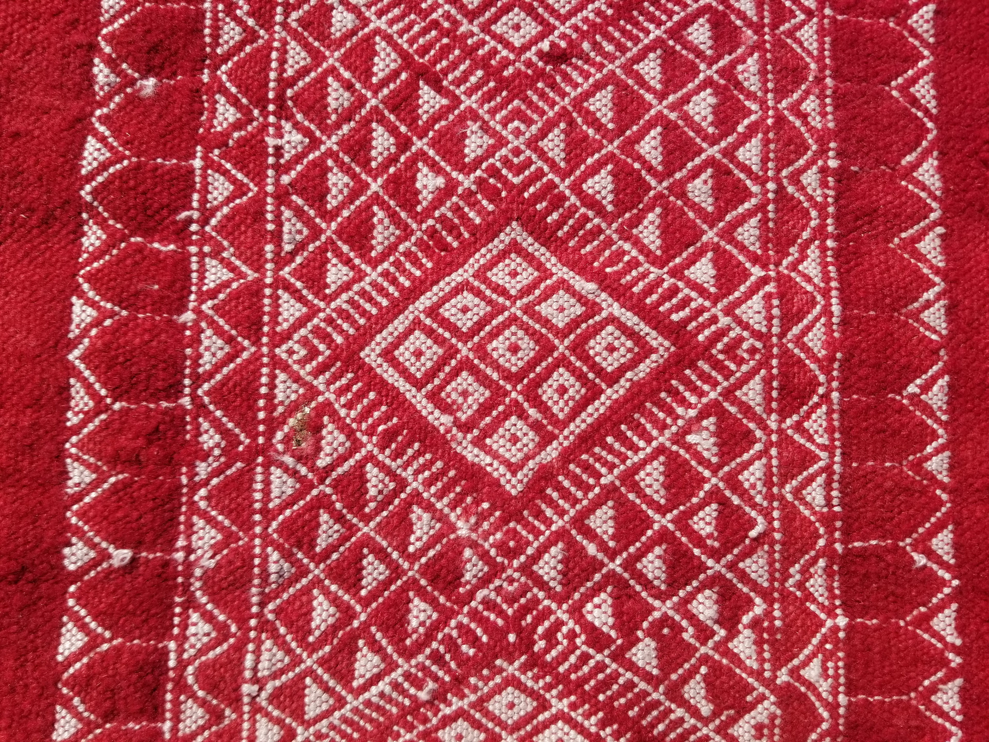 Vintage Traditional Handmade Tunisian Wool Red & White Kilim 180x100cm
