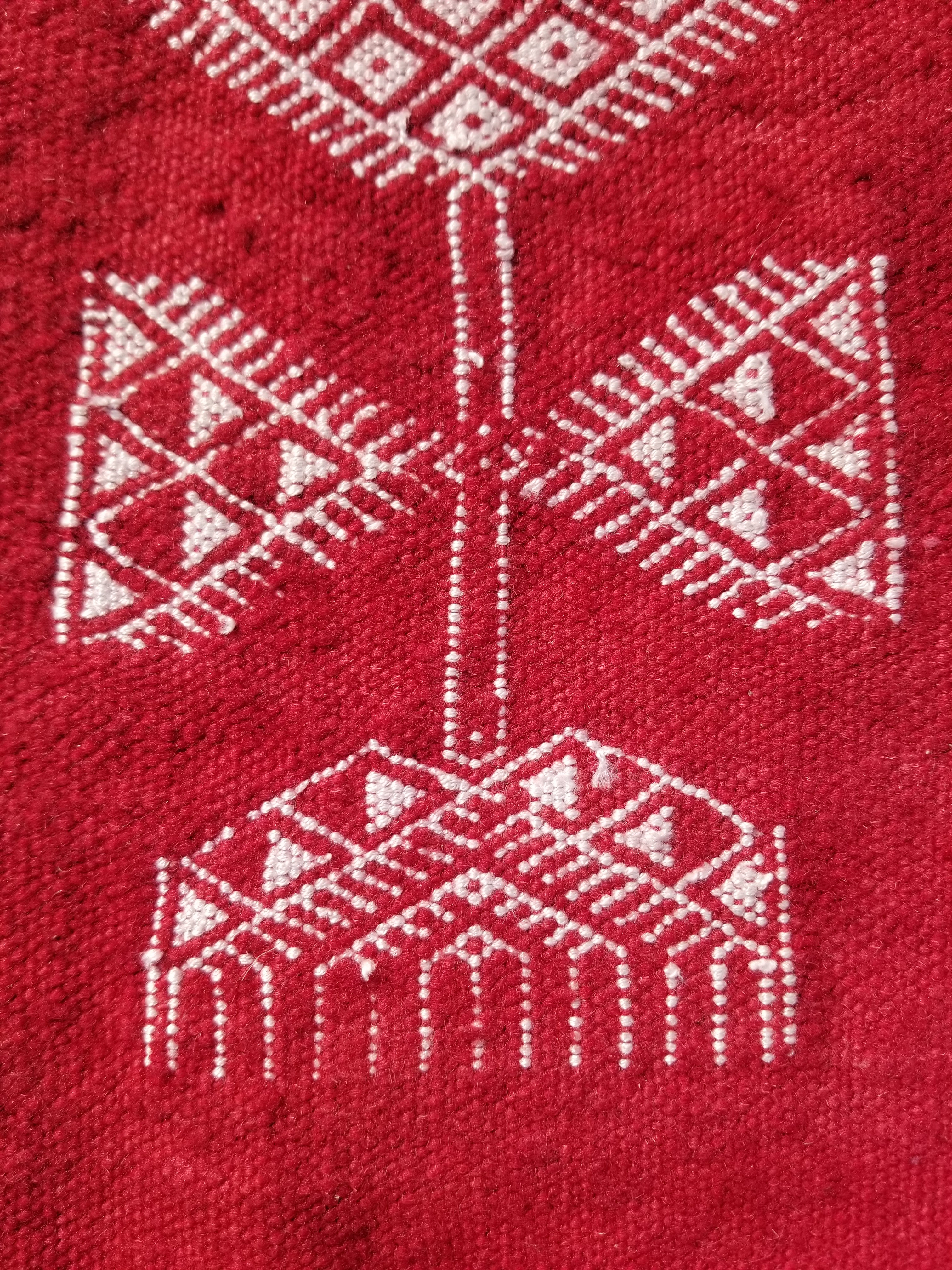 Vintage Traditional Handmade Tunisian Wool Red & White Kilim 180x100cm