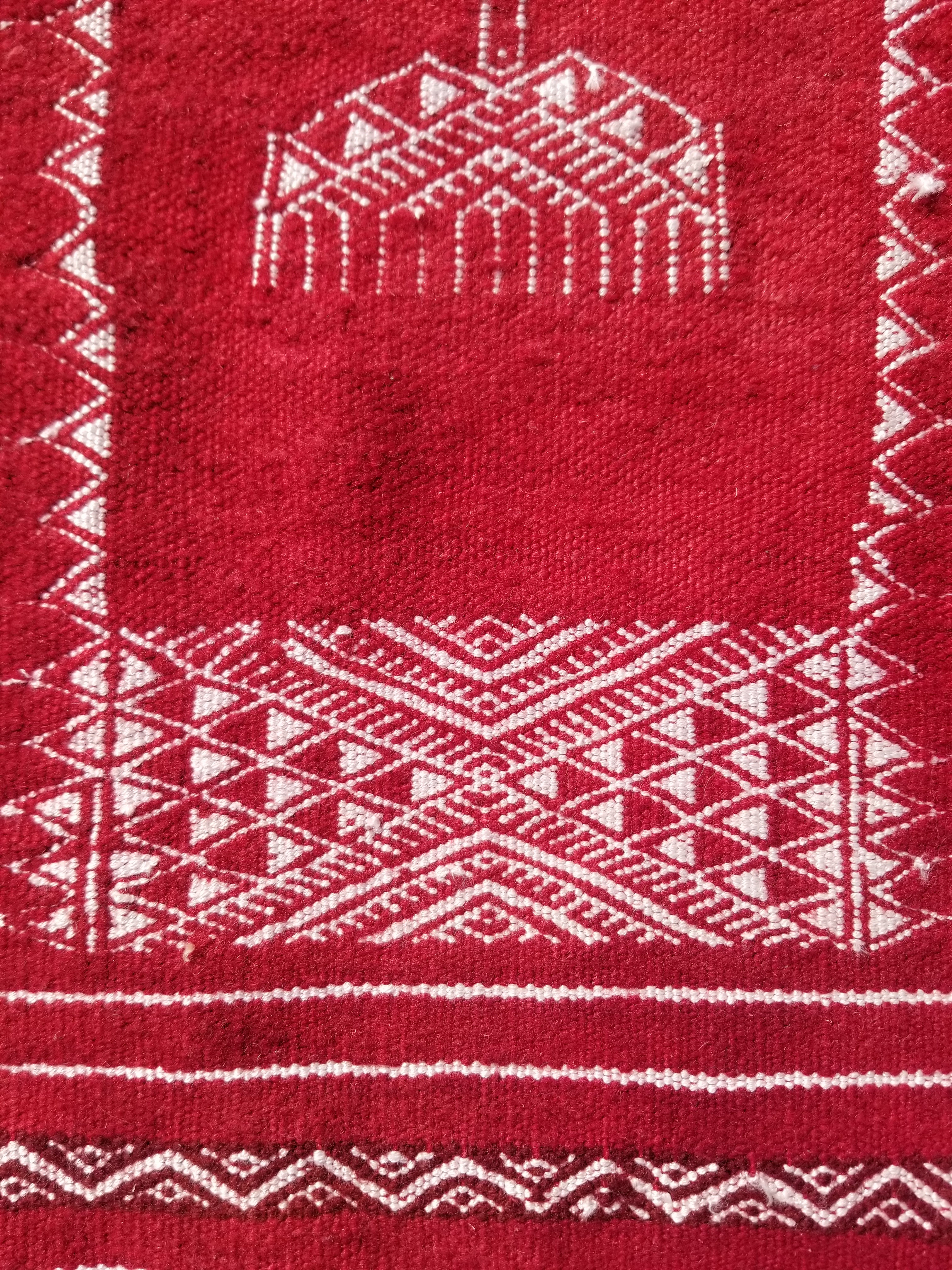 Vintage Traditional Handmade Tunisian Wool Red & White Kilim 180x100cm