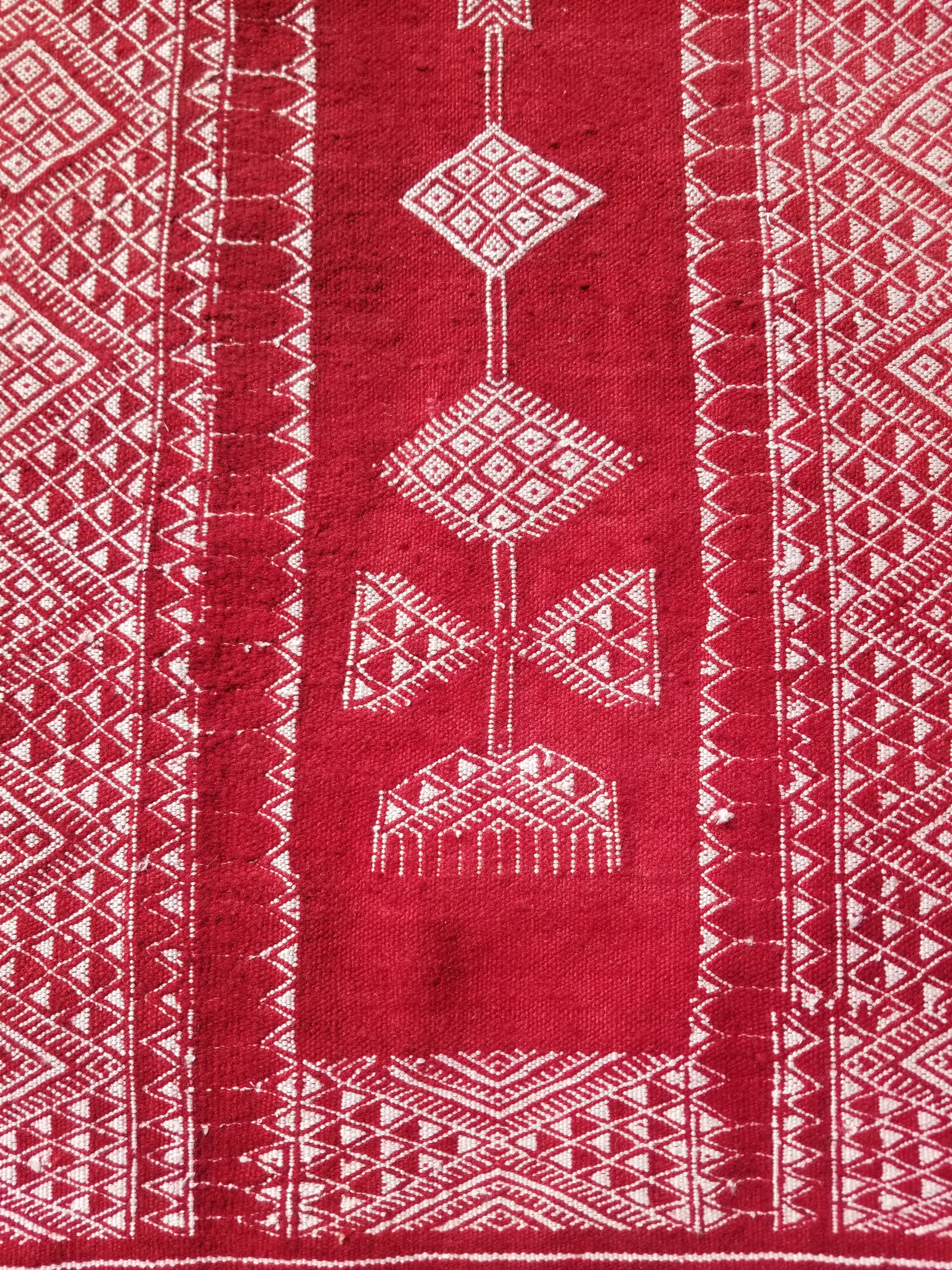 Vintage Traditional Handmade Tunisian Wool Red & White Kilim 180x100cm