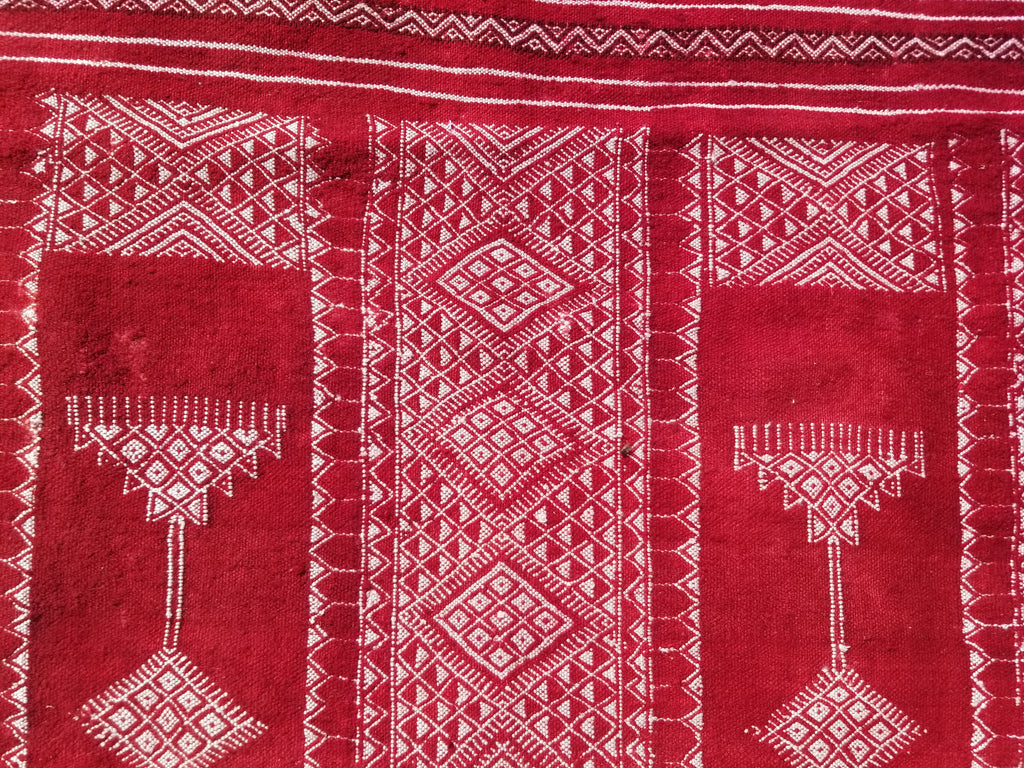 Vintage Traditional Handmade Tunisian Wool Red & White Kilim 180x100cm