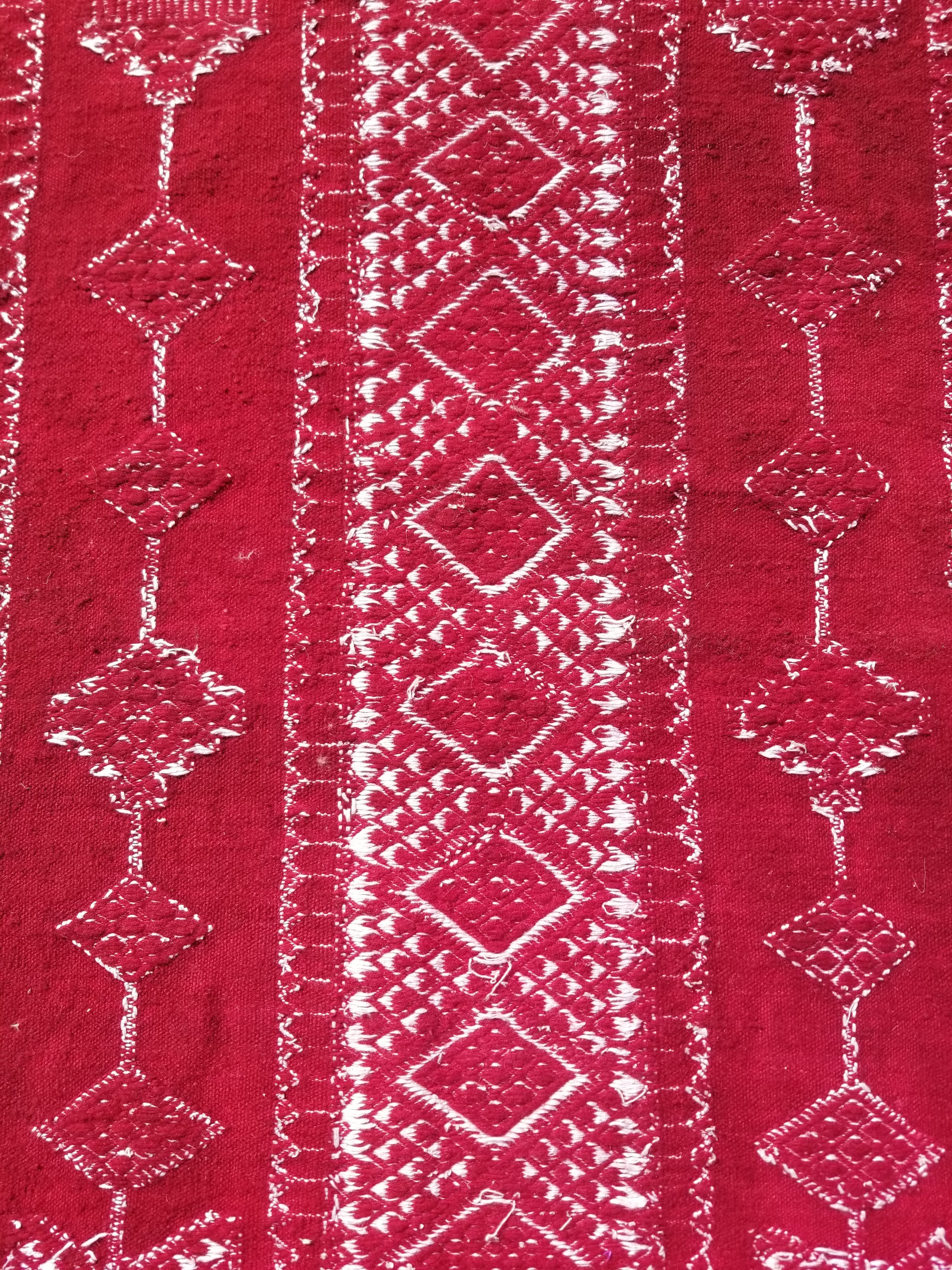 Vintage Traditional Handmade Tunisian Wool Red & White Kilim 180x100cm