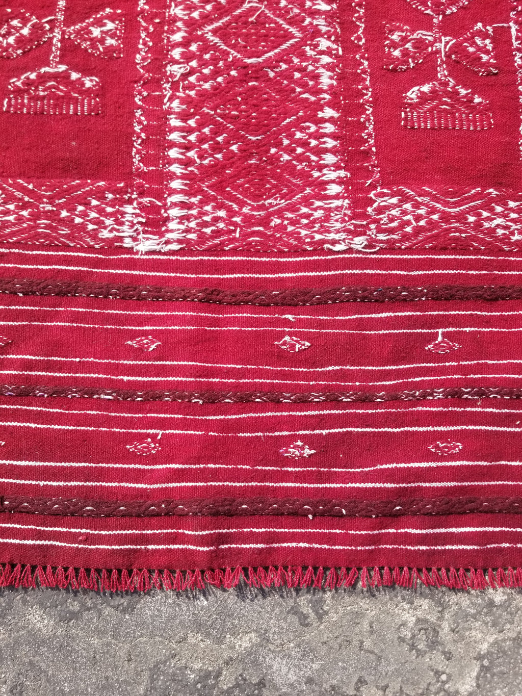 Vintage Traditional Handmade Tunisian Wool Red & White Kilim 180x100cm