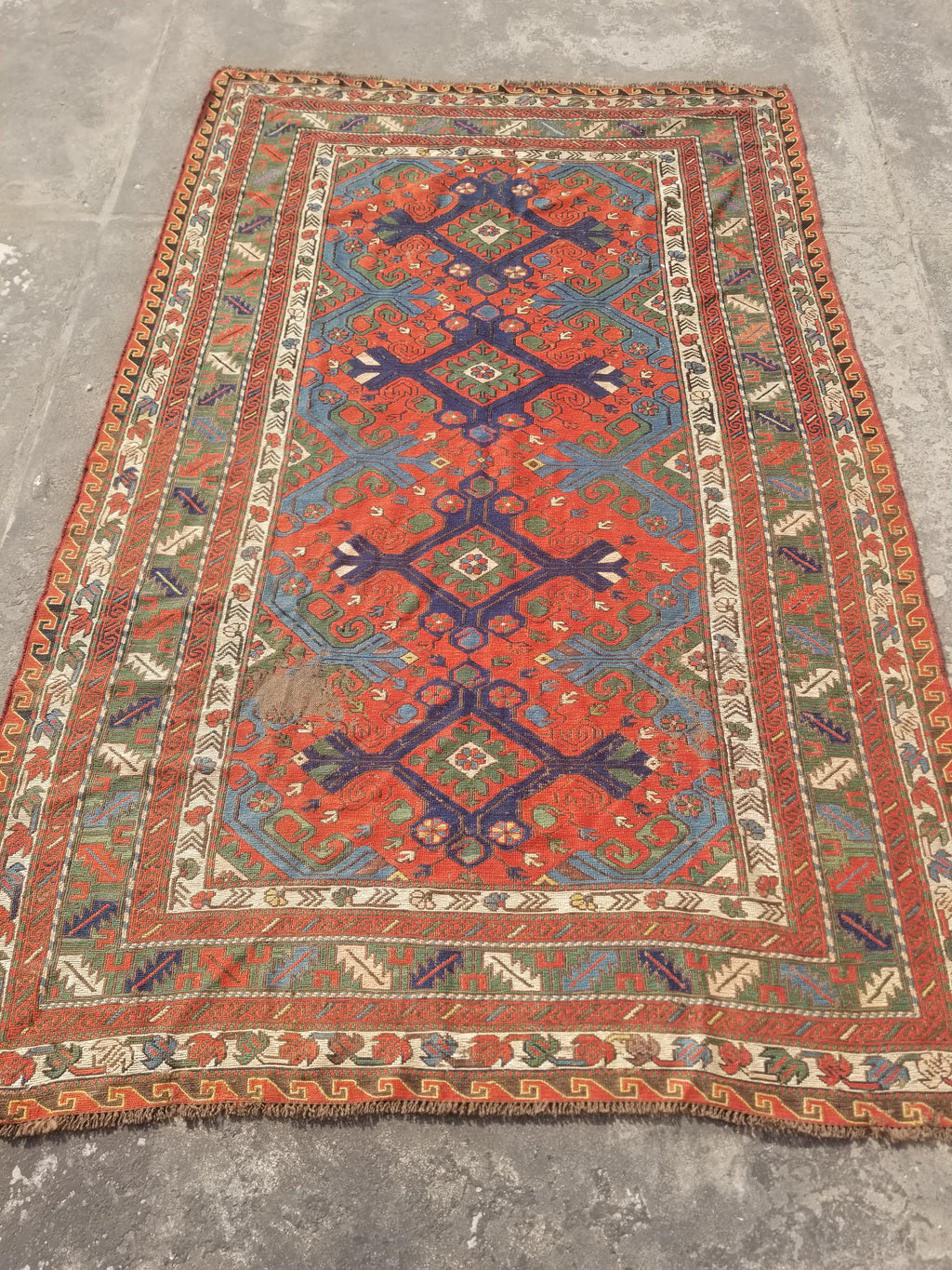 Antique Traditional Handmade Caucasian Kazak Wool Multicolor Kilim 259x170cm