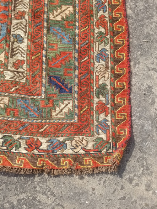 Antique Traditional Handmade Caucasian Kazak Wool Multicolor Kilim 259x170cm