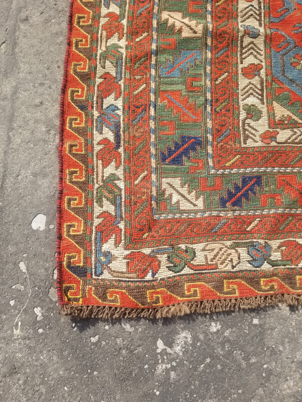 Antique Traditional Handmade Caucasian Kazak Wool Multicolor Kilim 259x170cm