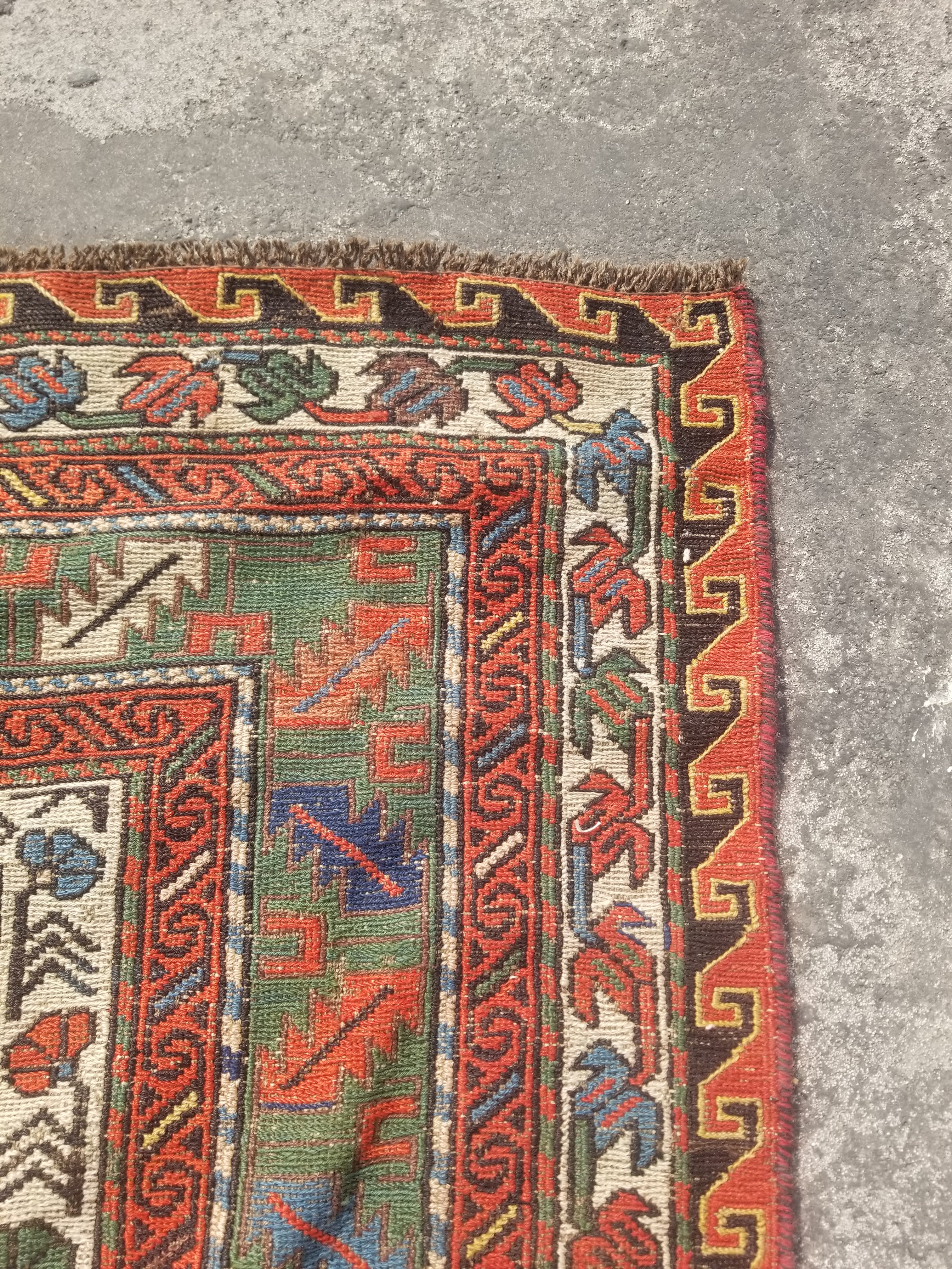 Antique Traditional Handmade Caucasian Kazak Wool Multicolor Kilim 259x170cm