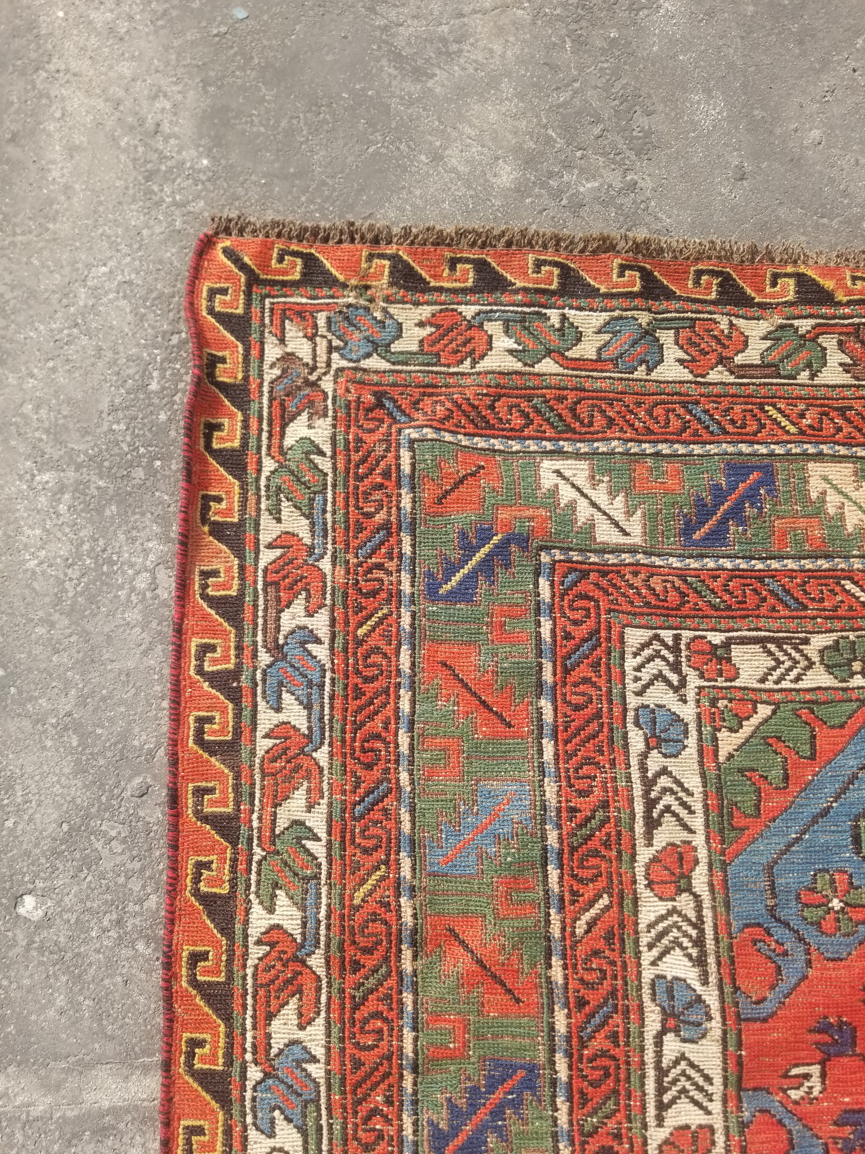 Antique Traditional Handmade Caucasian Kazak Wool Multicolor Kilim 259x170cm