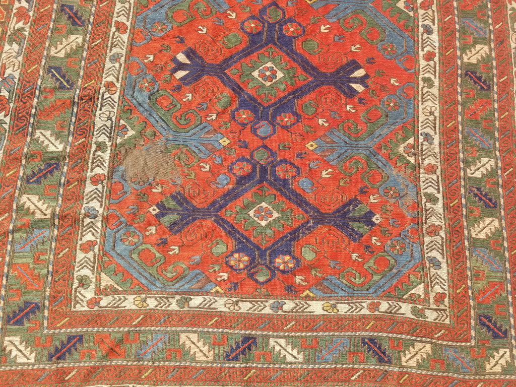 Antique Traditional Handmade Caucasian Kazak Wool Multicolor Kilim 259x170cm