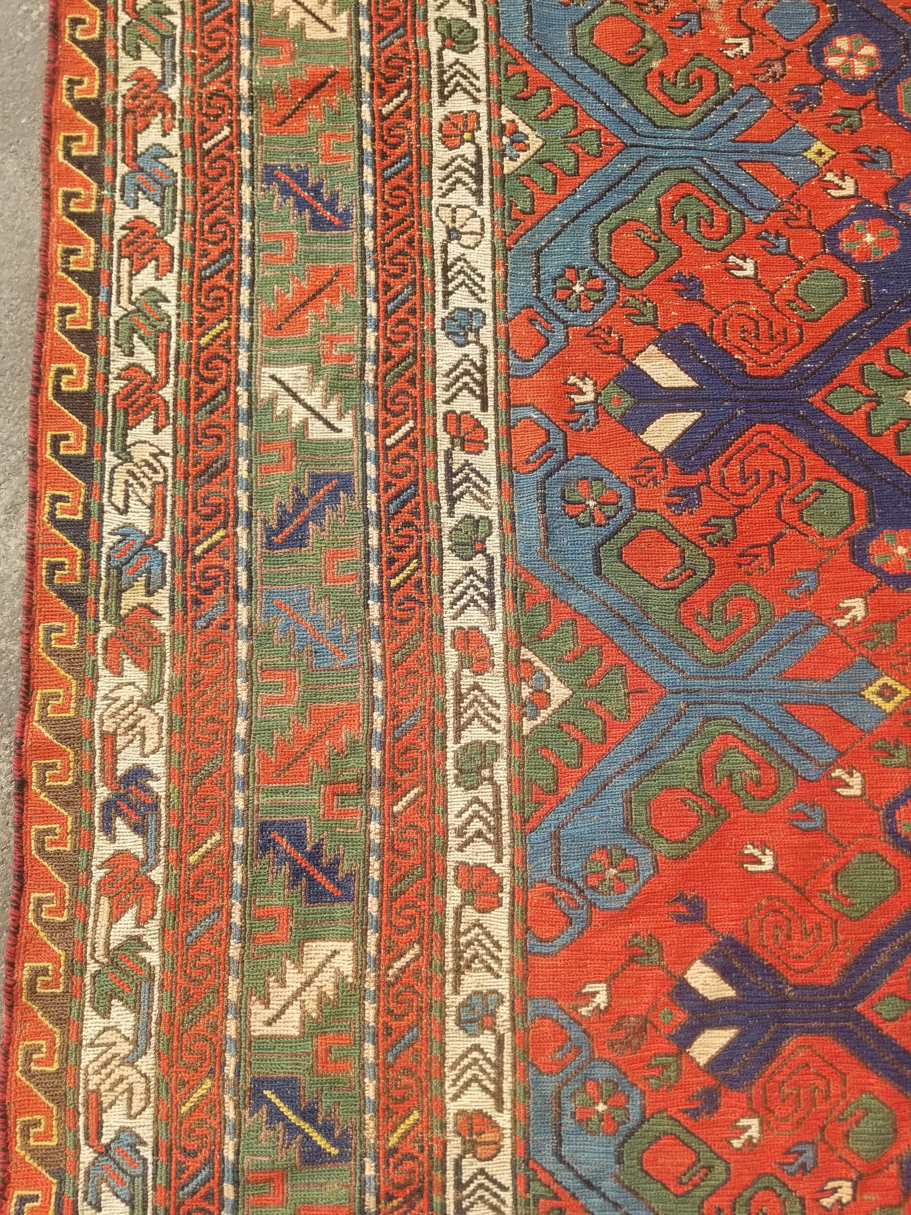 Antique Traditional Handmade Caucasian Kazak Wool Multicolor Kilim 259x170cm