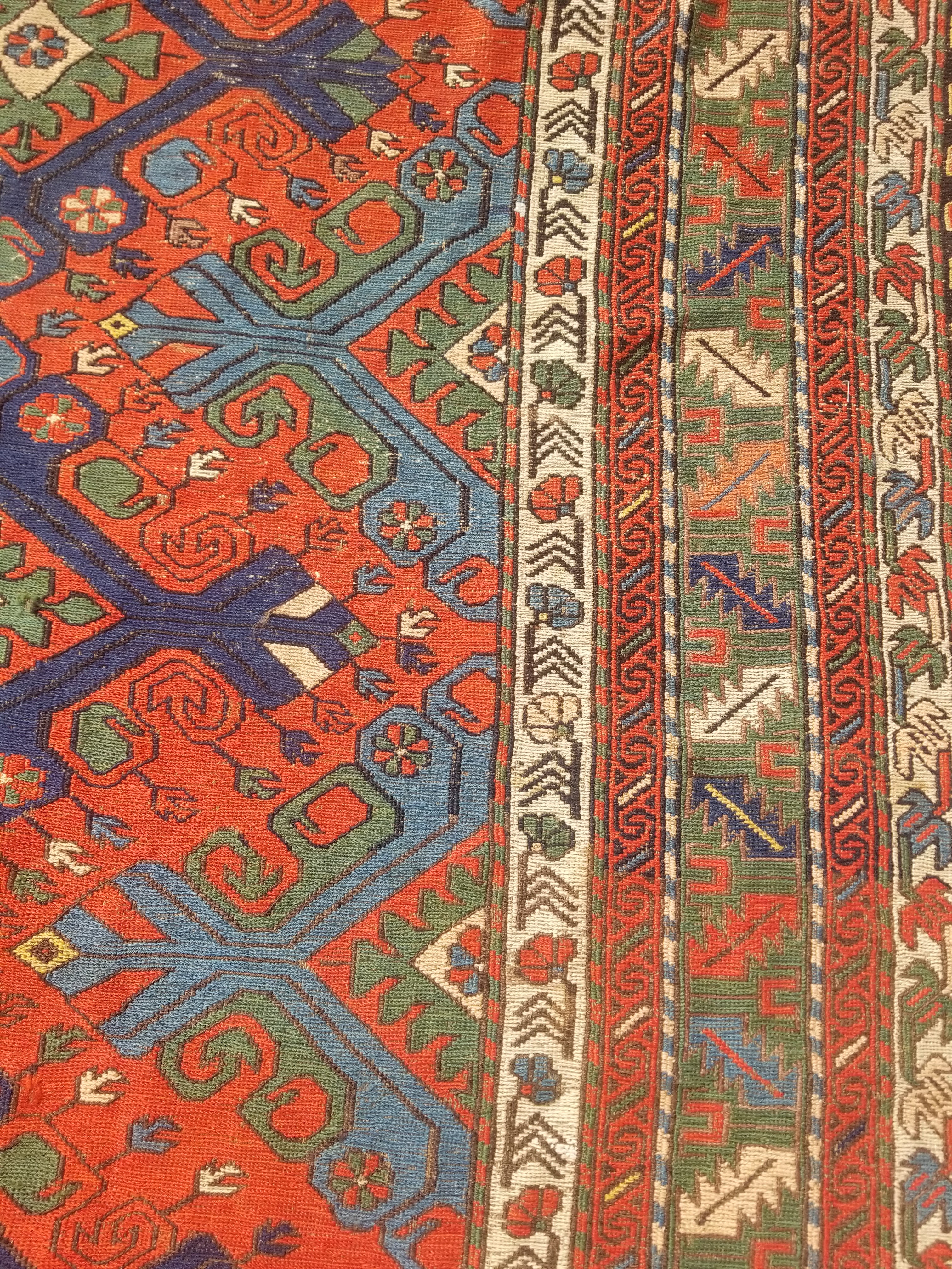 Antique Traditional Handmade Caucasian Kazak Wool Multicolor Kilim 259x170cm