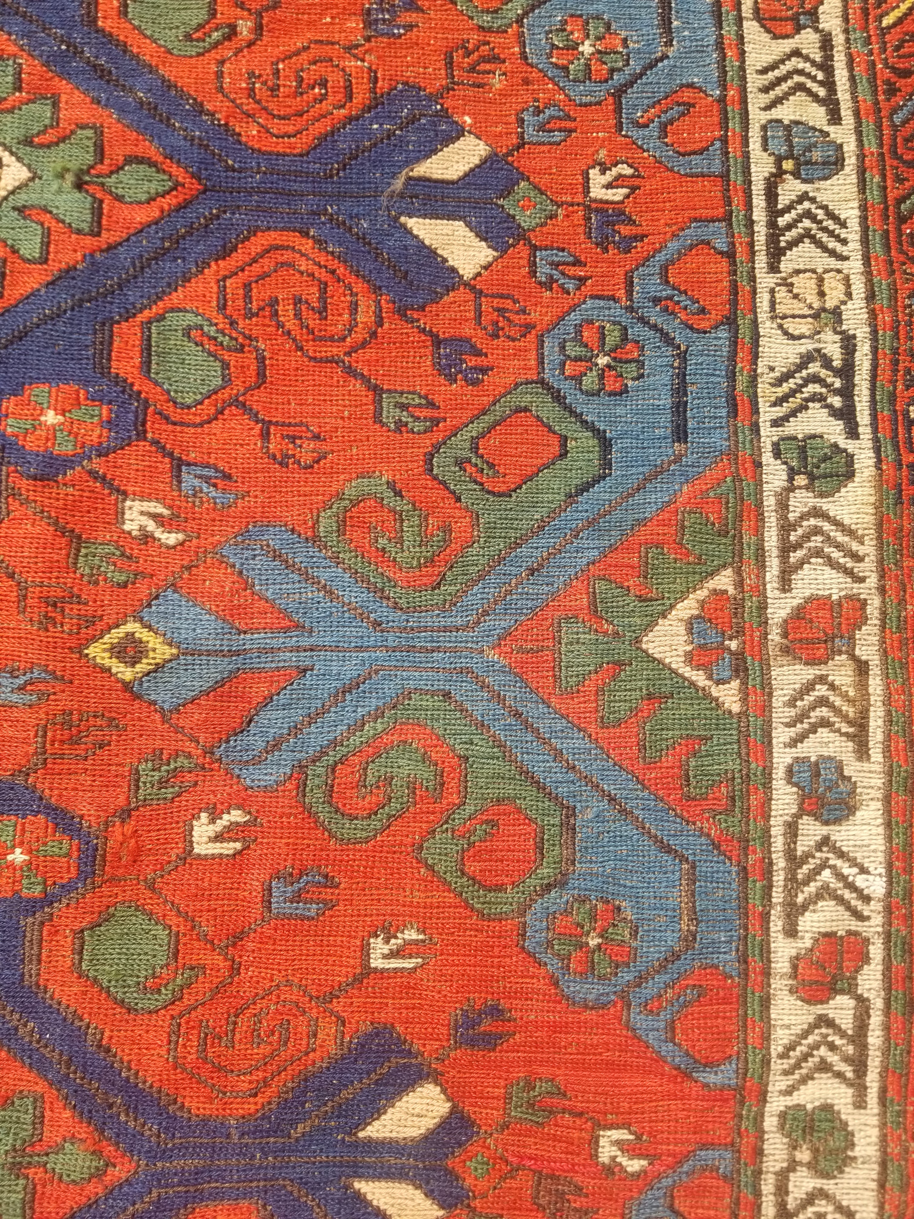Antique Traditional Handmade Caucasian Kazak Wool Multicolor Kilim 259x170cm