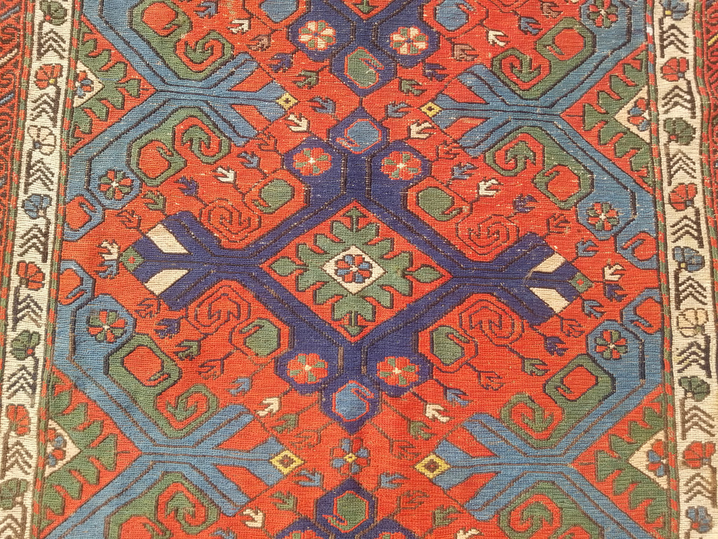 Antique Traditional Handmade Caucasian Kazak Wool Multicolor Kilim 259x170cm